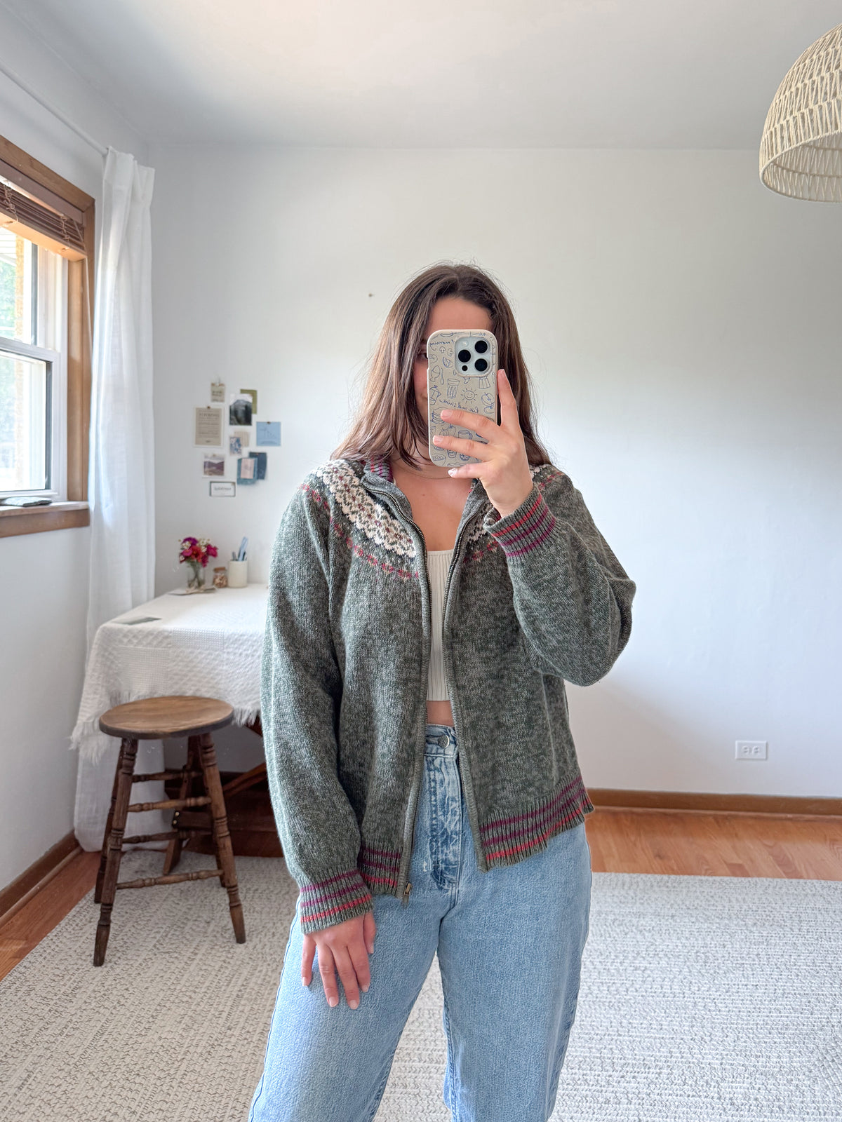 The Olive Heirloom Fair Isle Cardigan (M)