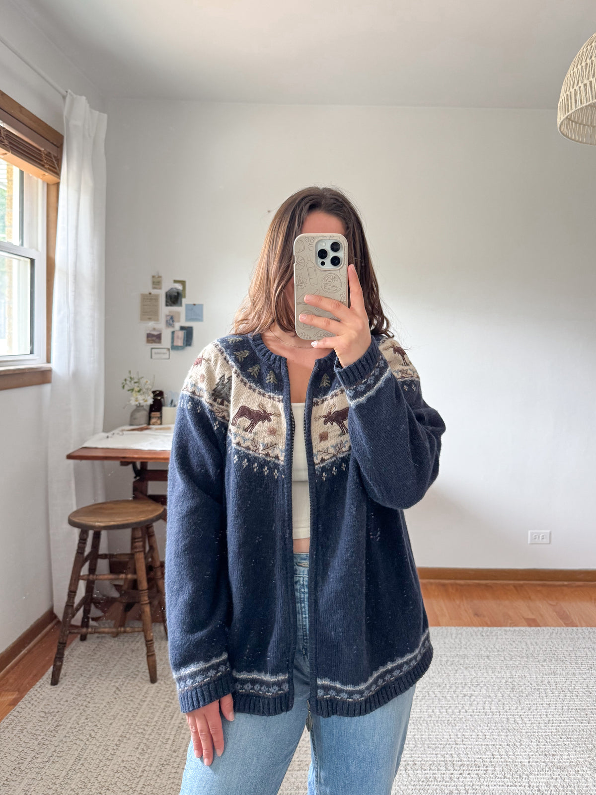 The Fair Isle Moose Cardigan (XL)