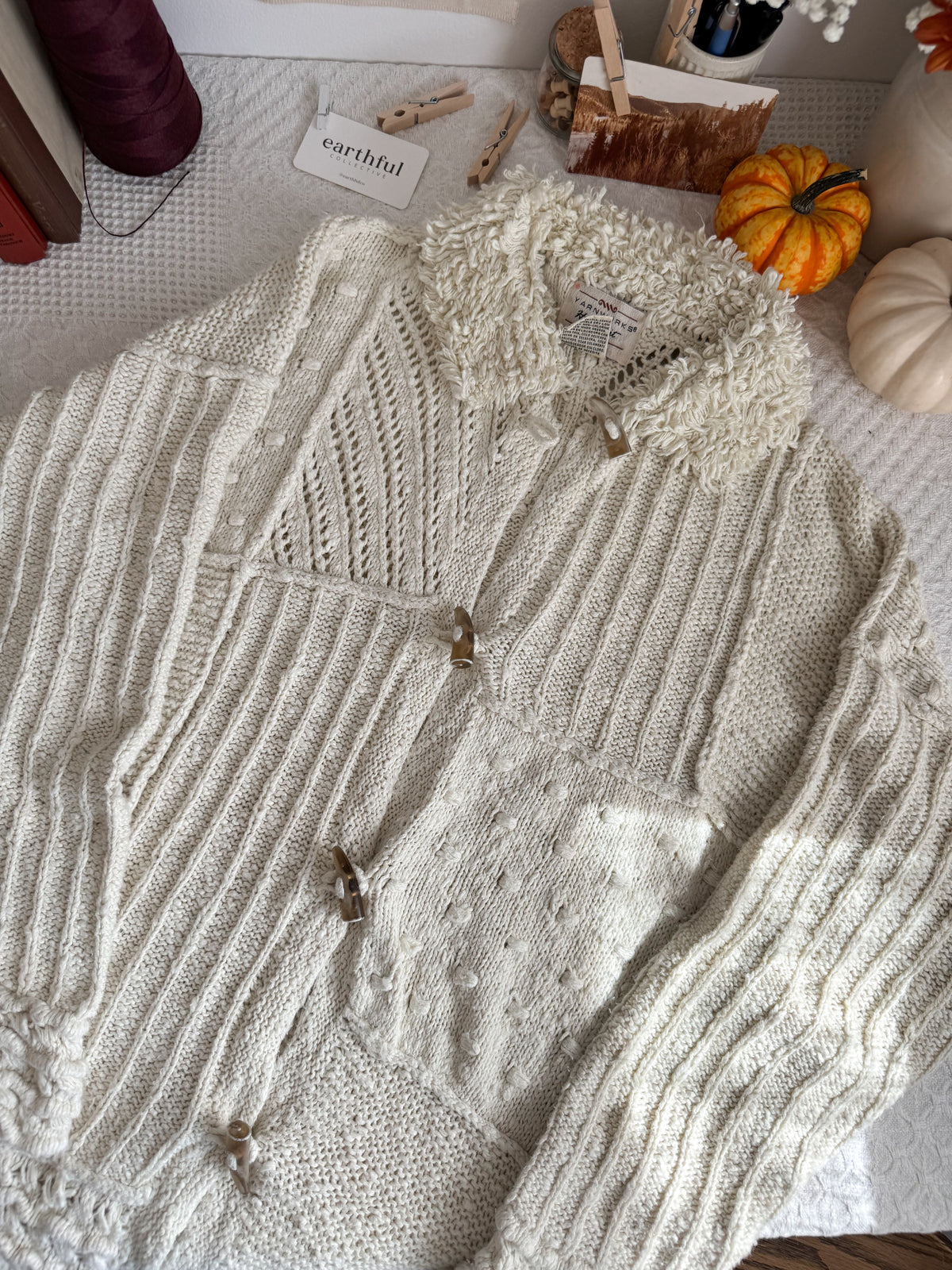 The Cream Patchwork Toggle Cardigan (L)
