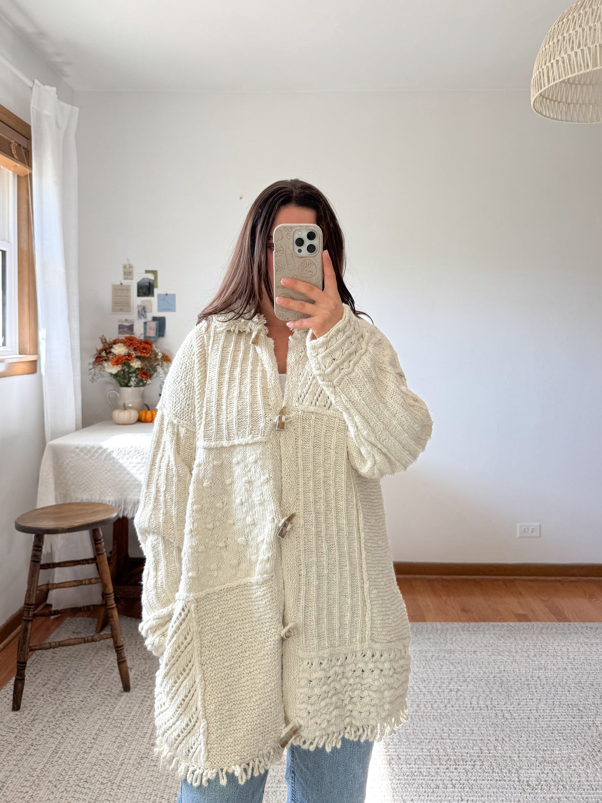 The Cream Patchwork Toggle Cardigan (L)