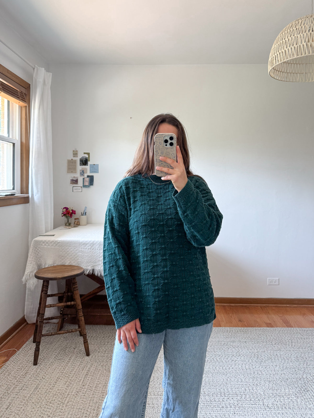 The Forest Green Textured Sweater (M)