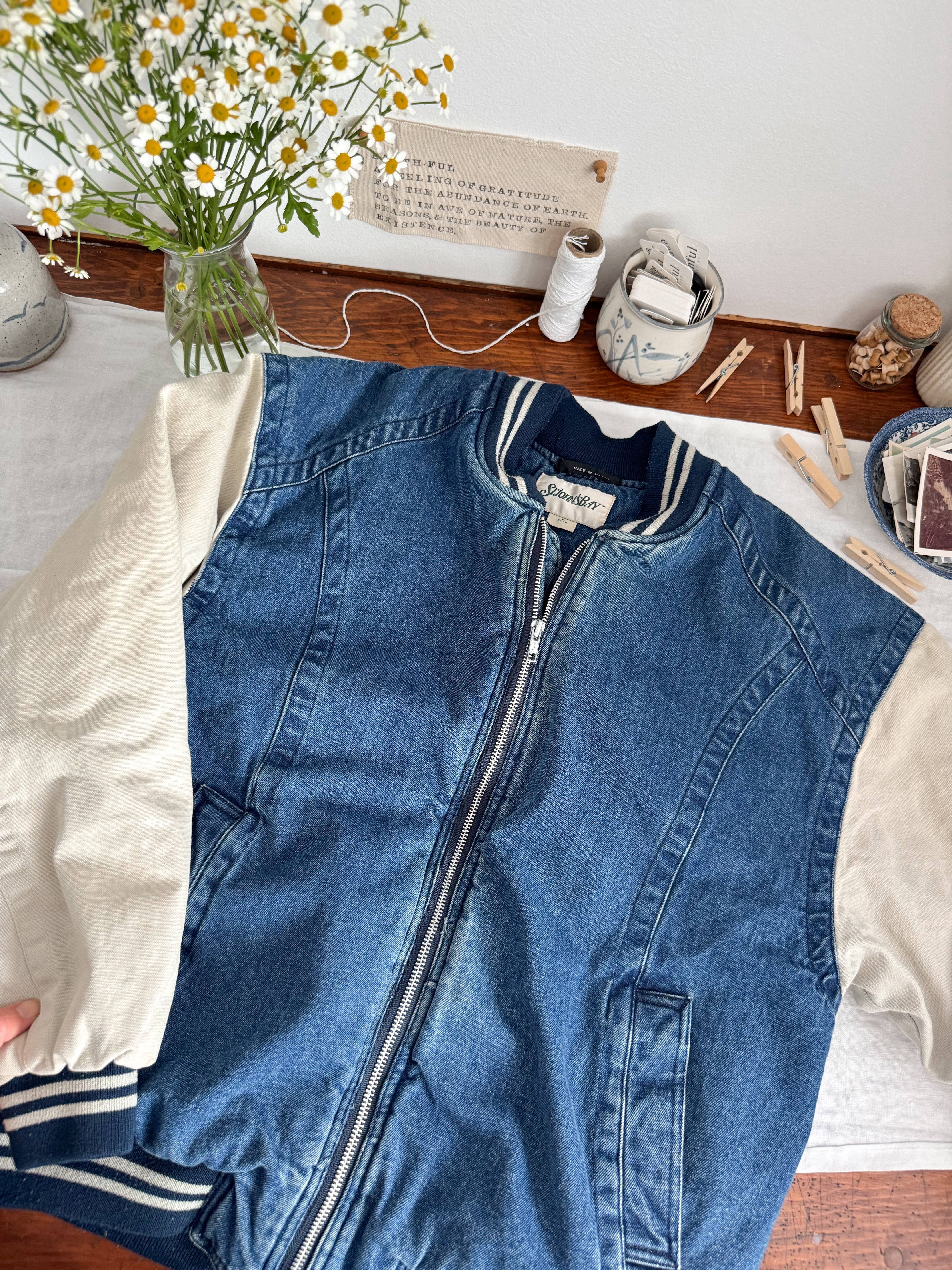 The Edgy Denim Bomber Jacket (M)