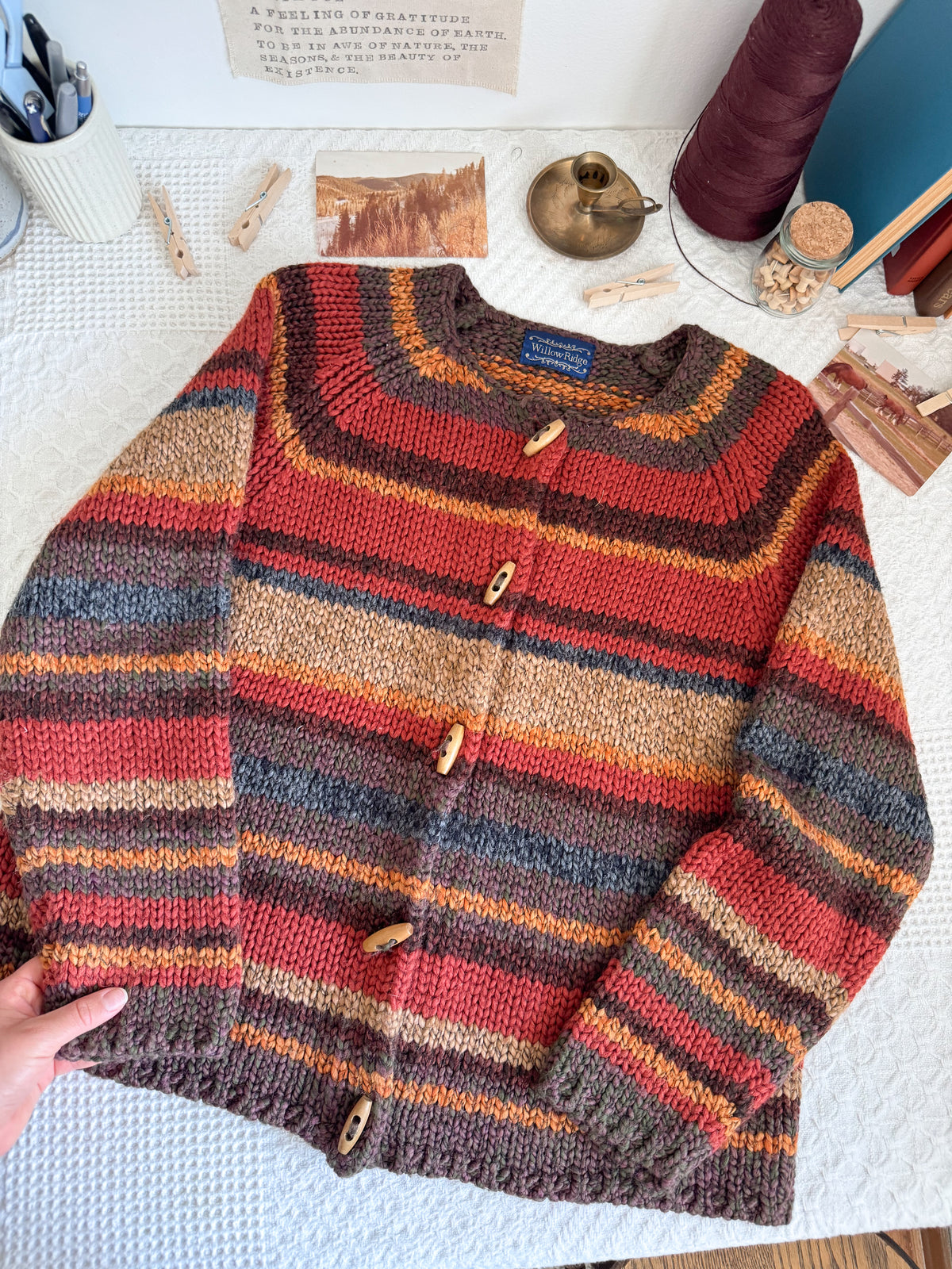The Striped Fall Toggle Cardigan (L)