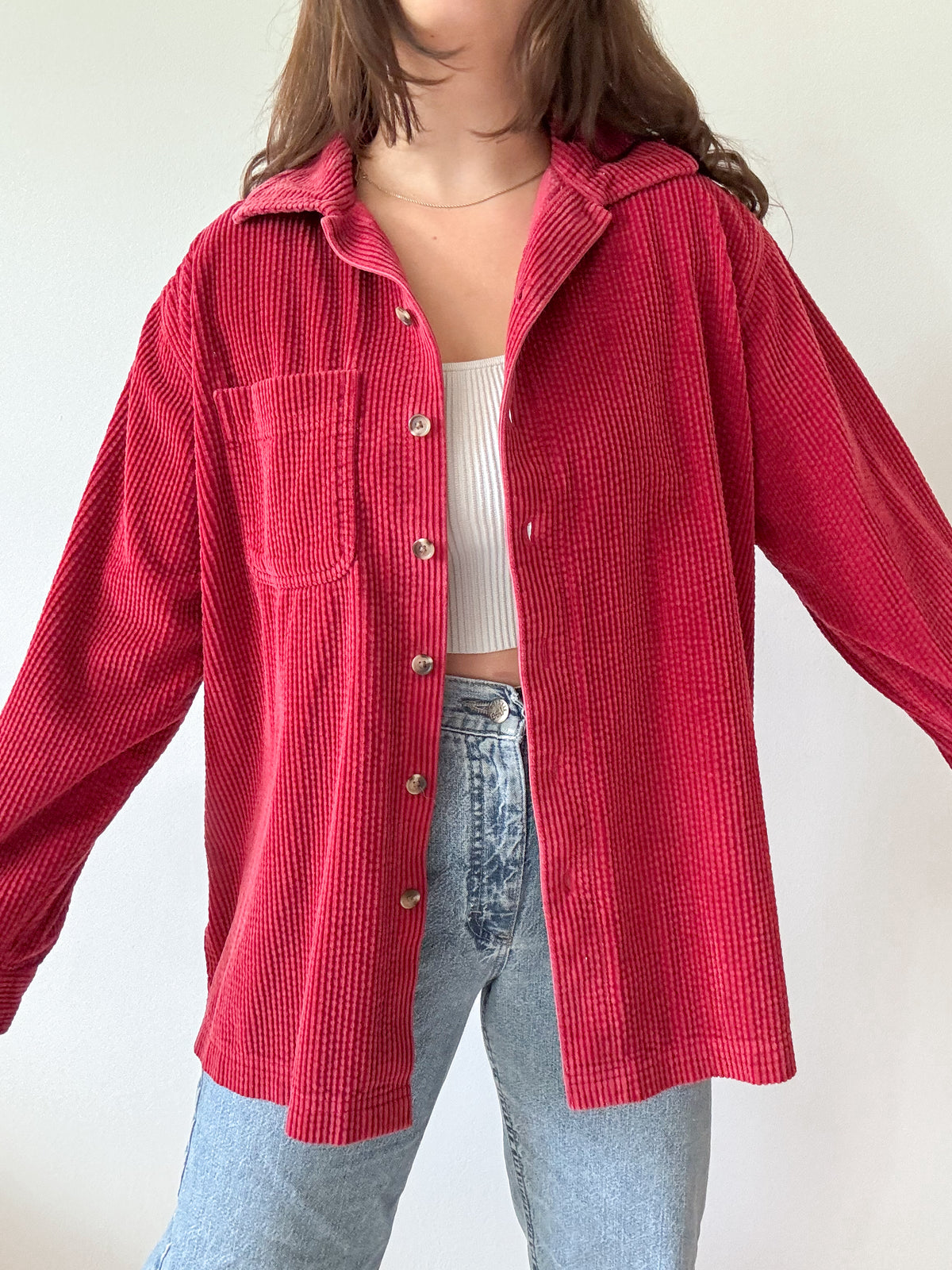 The Apple Red Corduroy Shacket (M)