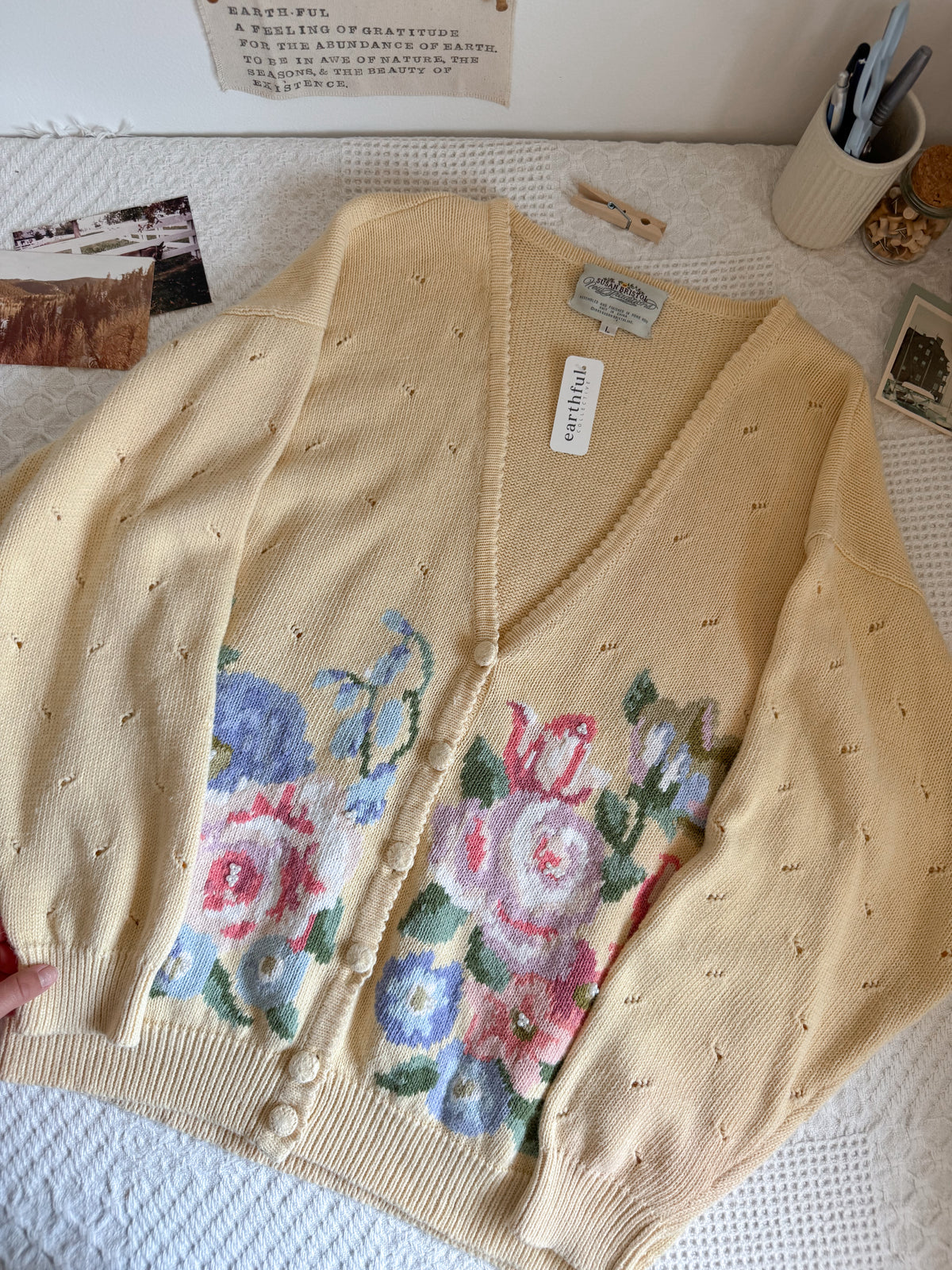 The Pale Yellow Floral Cardigan (L)