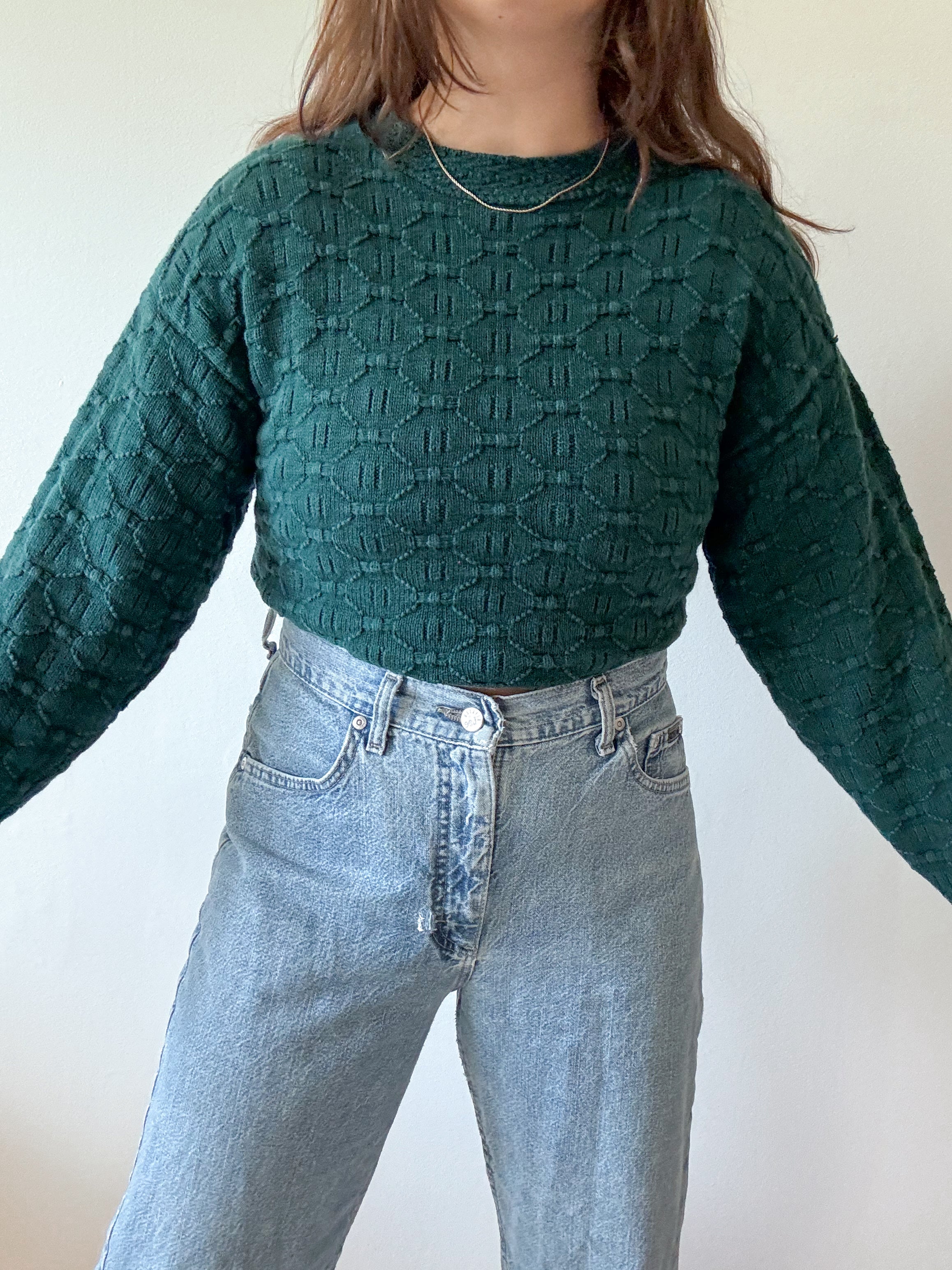 The Forest Green Textured Sweater (M)