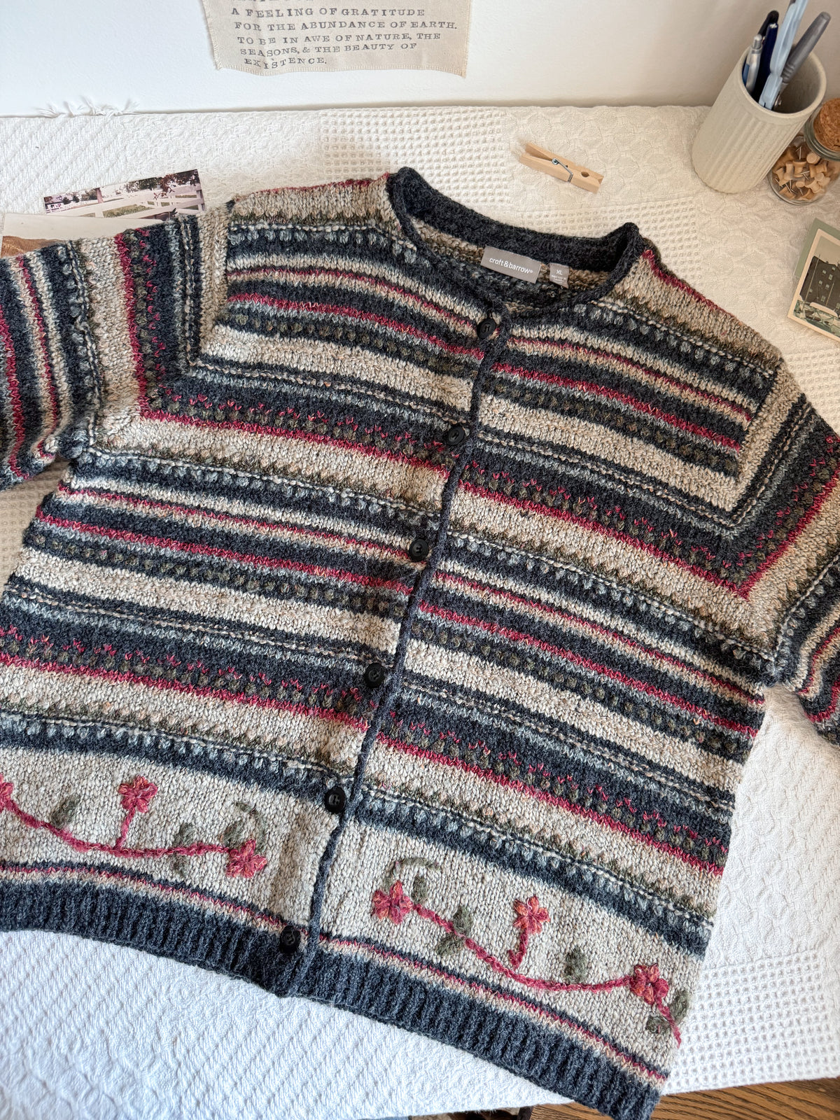 The Autumnal Cozy Striped Cardigan (XL)