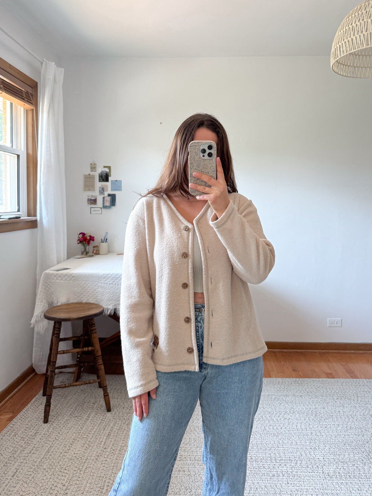 The Beige Subtle Leaf Cardigan (M)