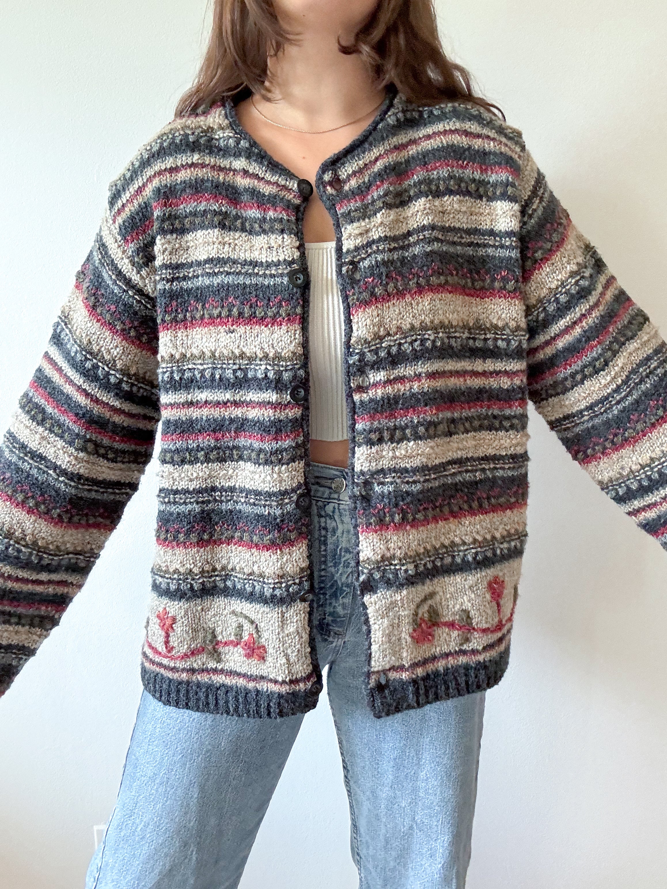 The Autumnal Cozy Striped Cardigan (XL)