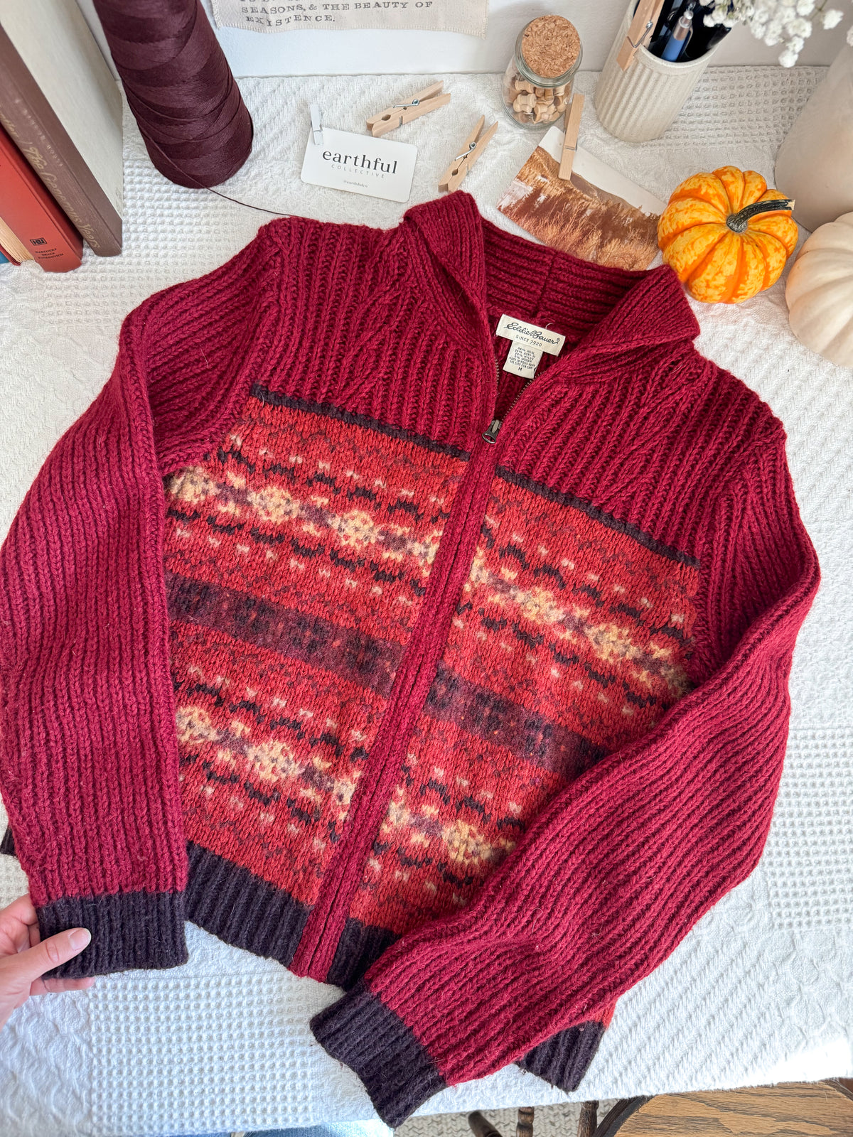 The Rust Fair Isle Zipper Cardigan (S)