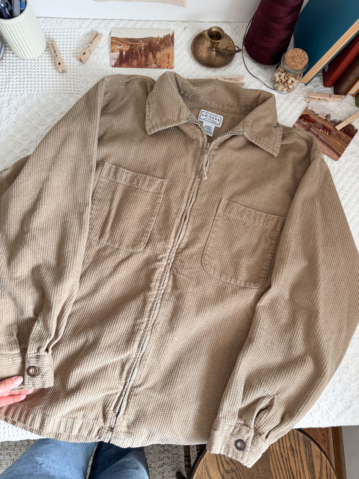 The Tan Textured Zip Up Shacket (L)