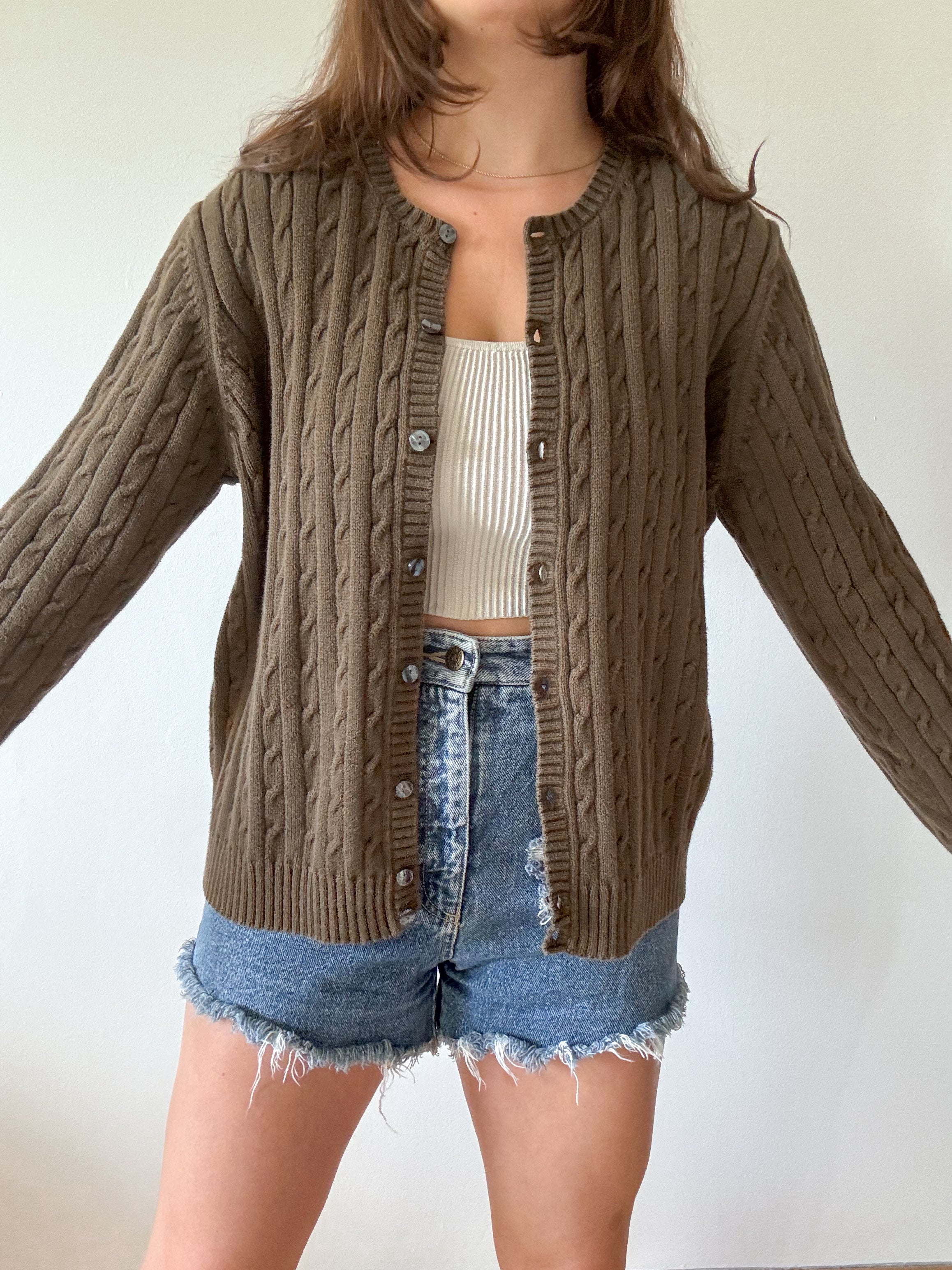 The Dark Olive Cable Cardigan (L)