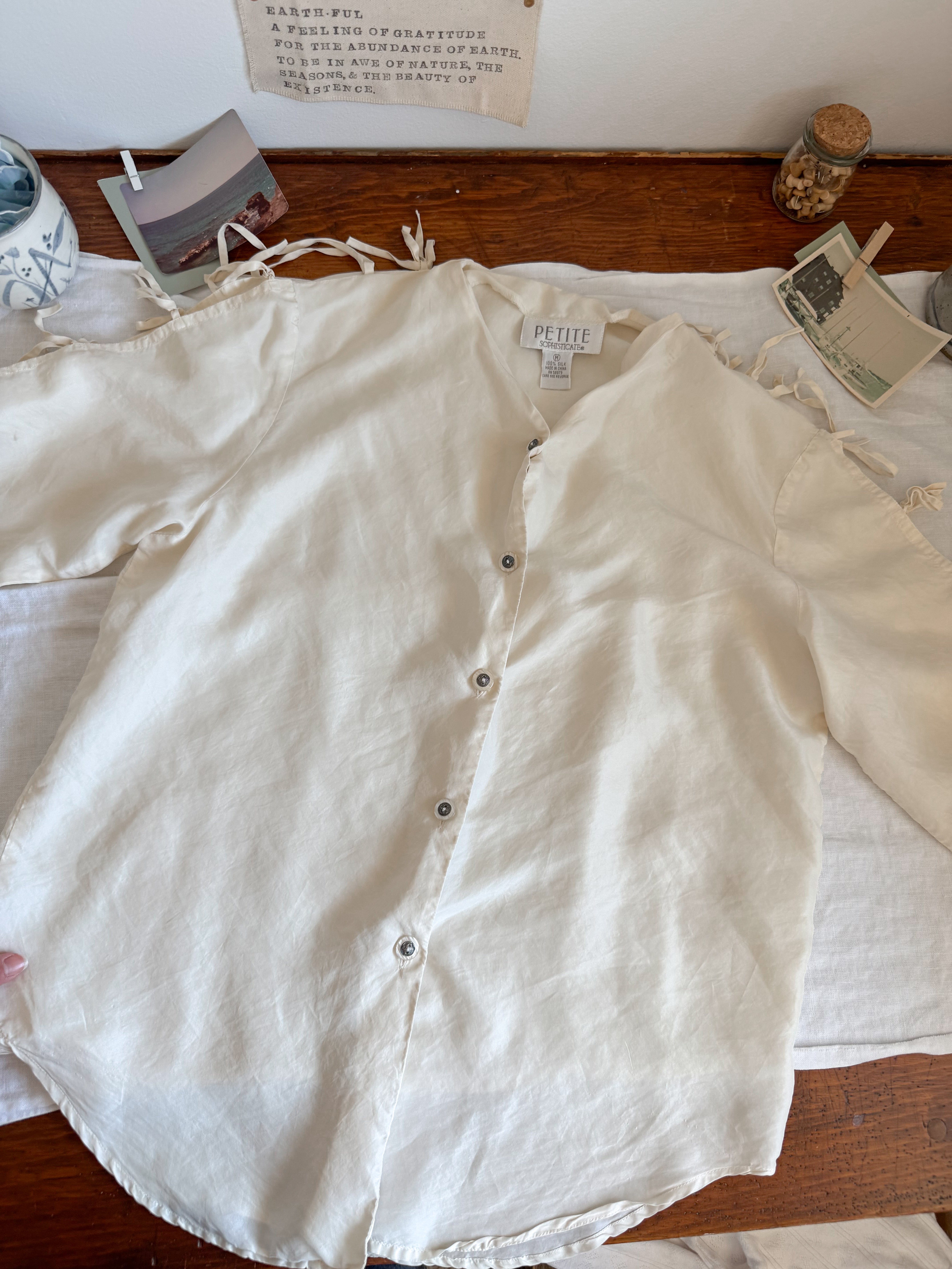 The Silk Tie Sleeve Button Up (M)