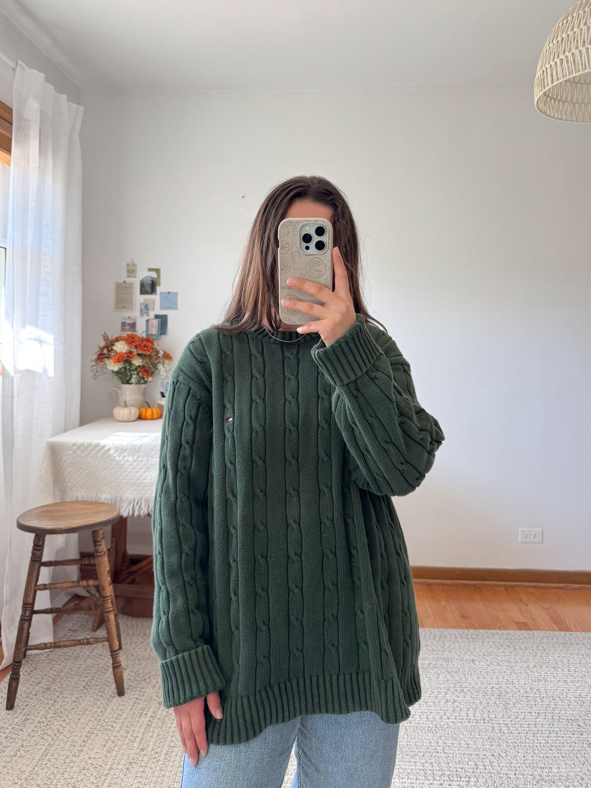 The Forest Green Tommy Cable Knit Sweater (L)