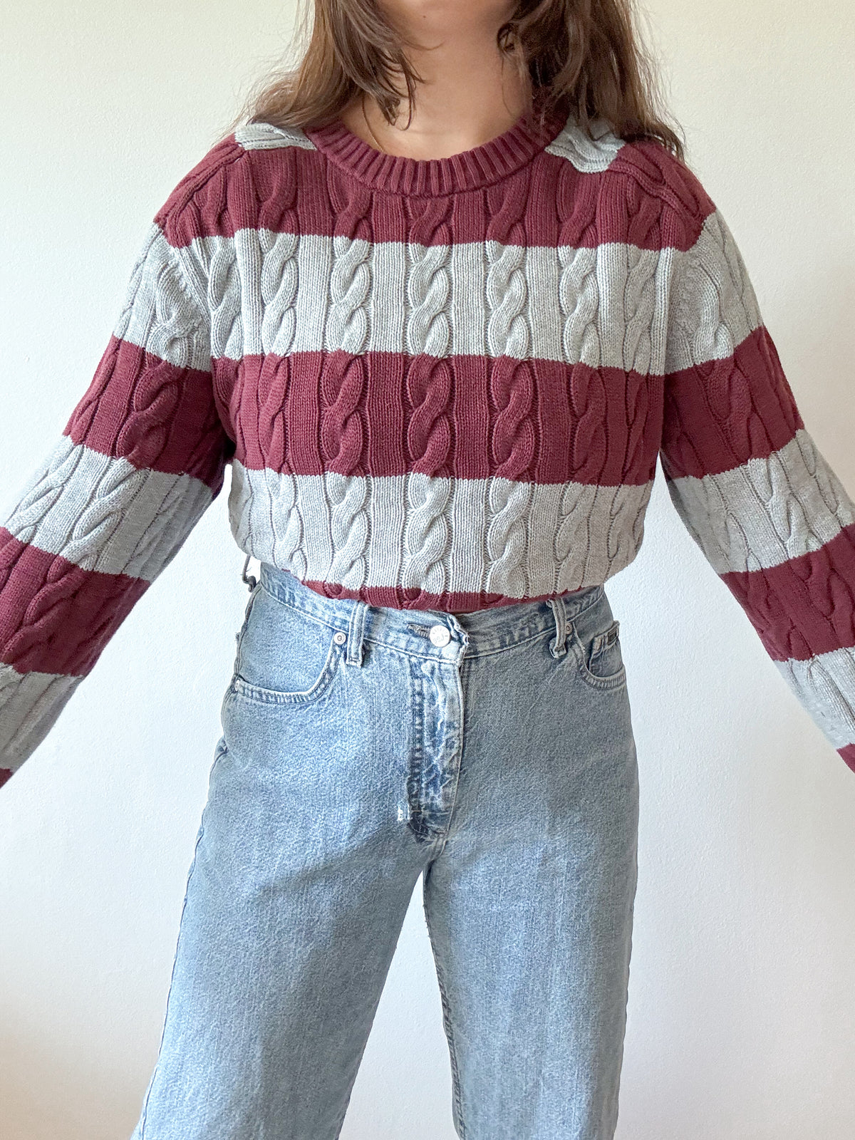 The Striped Currant Cable Sweater (L)