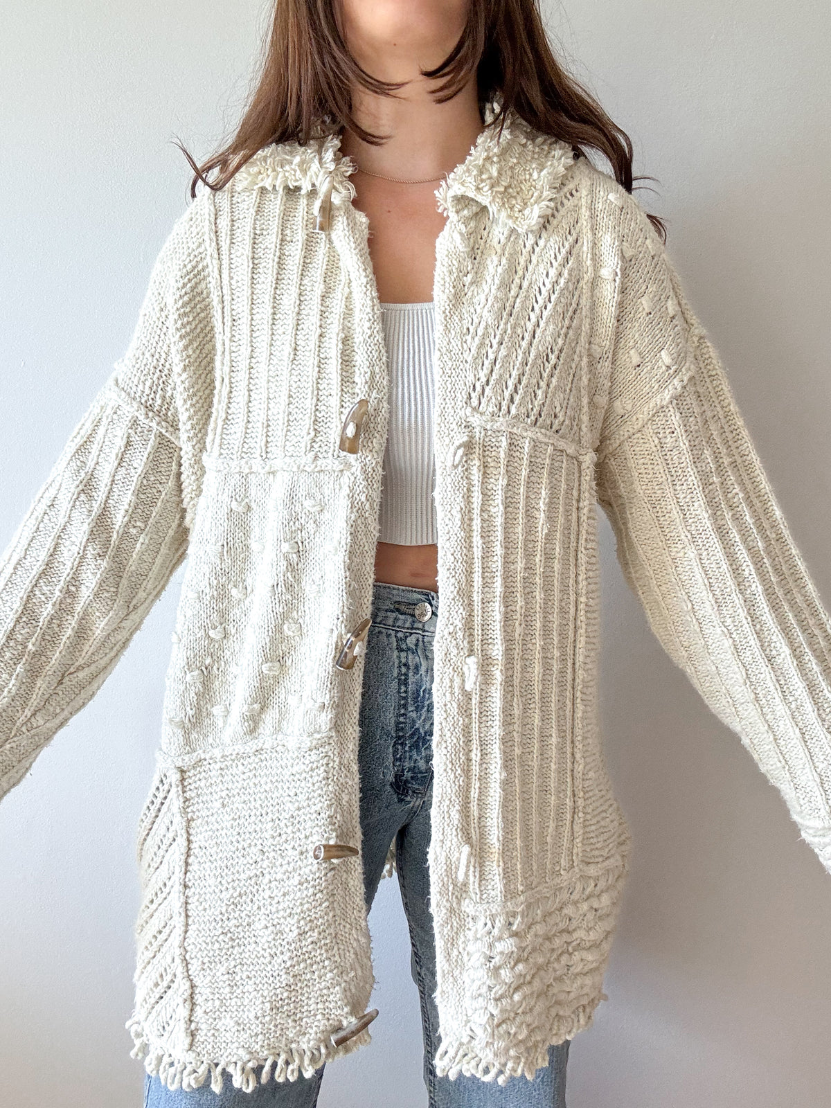The Cream Patchwork Toggle Cardigan (L)