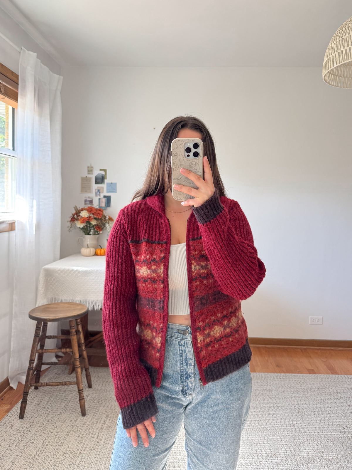 The Rust Fair Isle Zipper Cardigan (S)