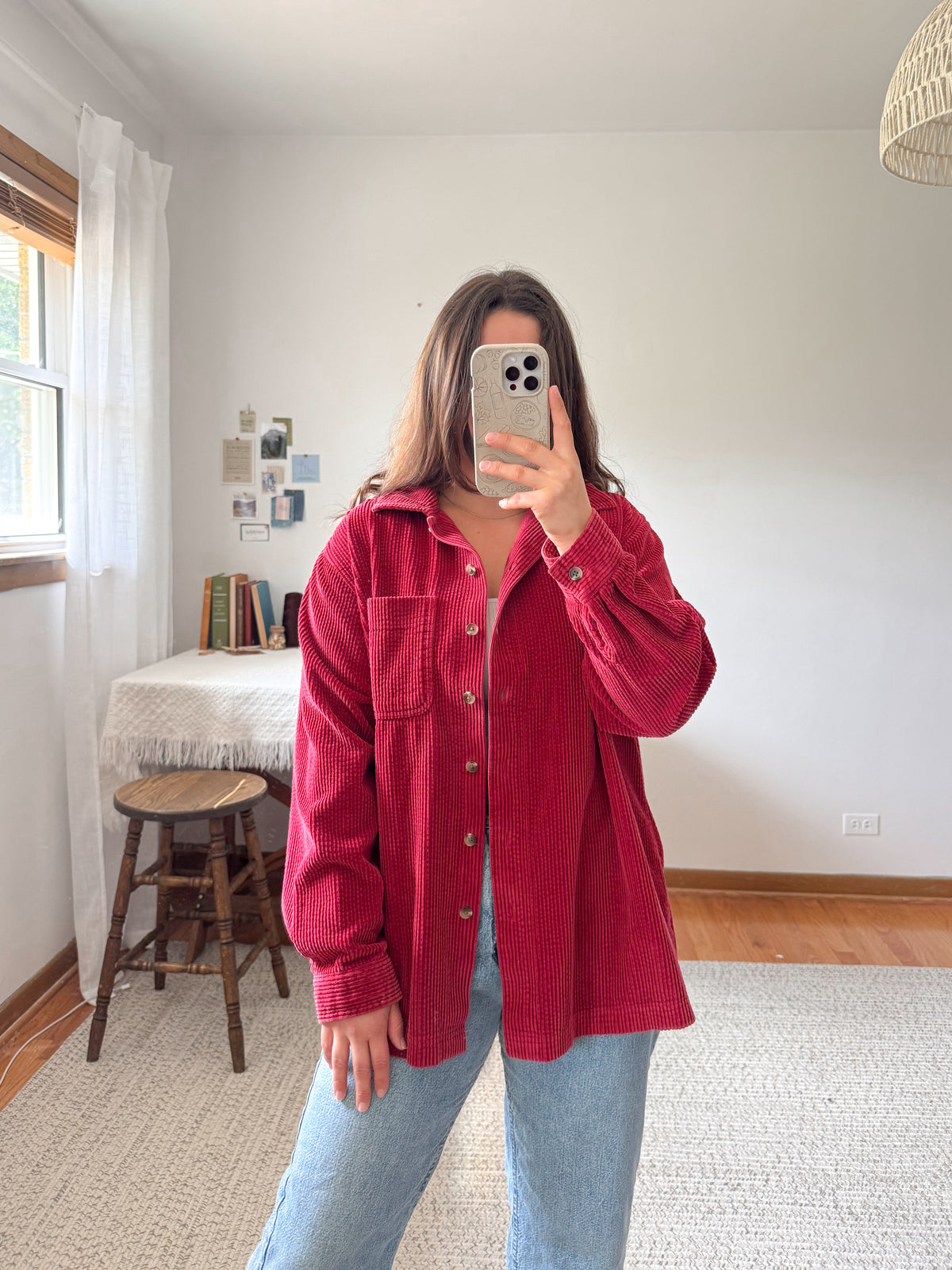 The Apple Red Corduroy Shacket (M)