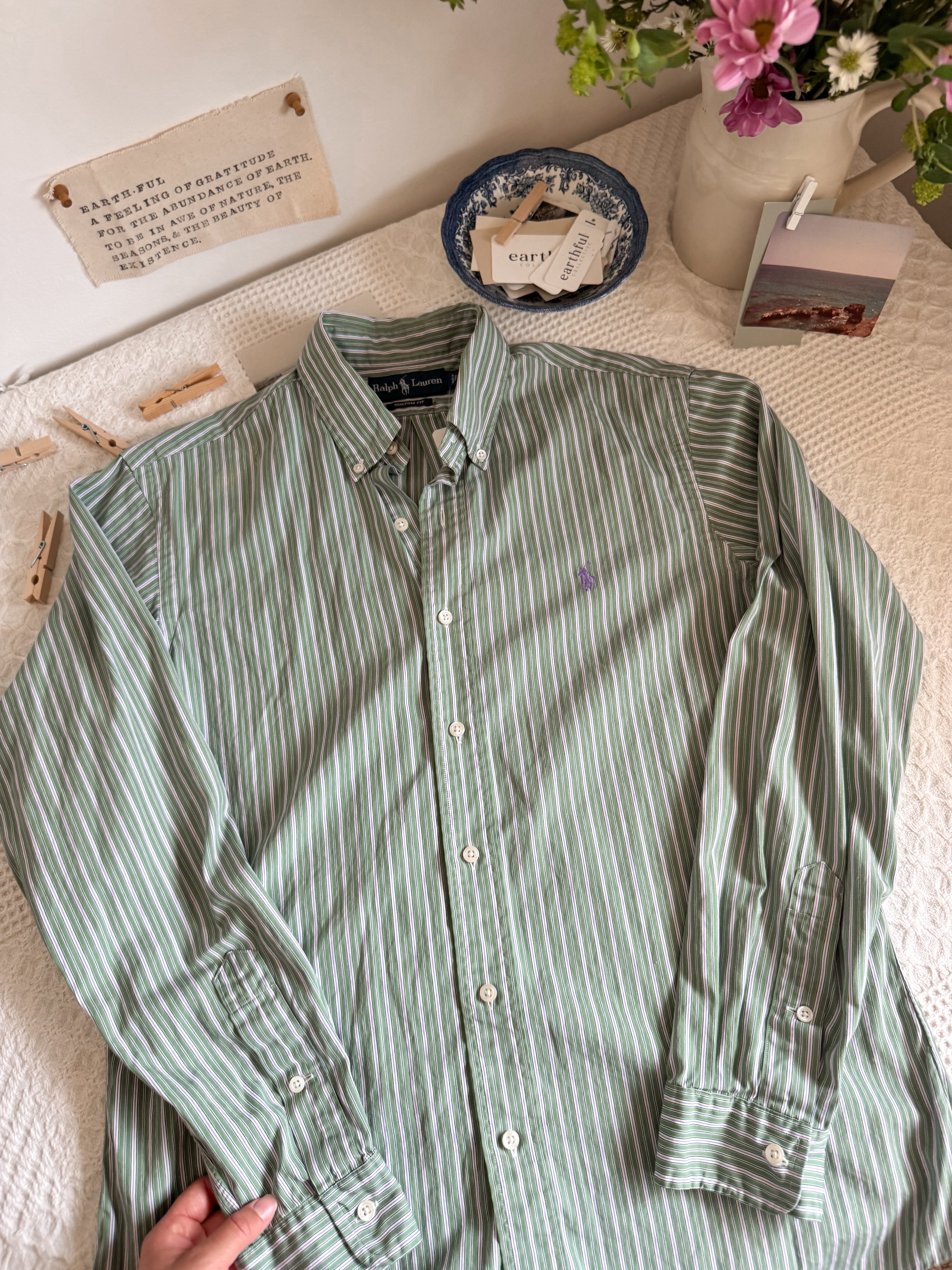 The Green Stripe Polo Button Down (M)