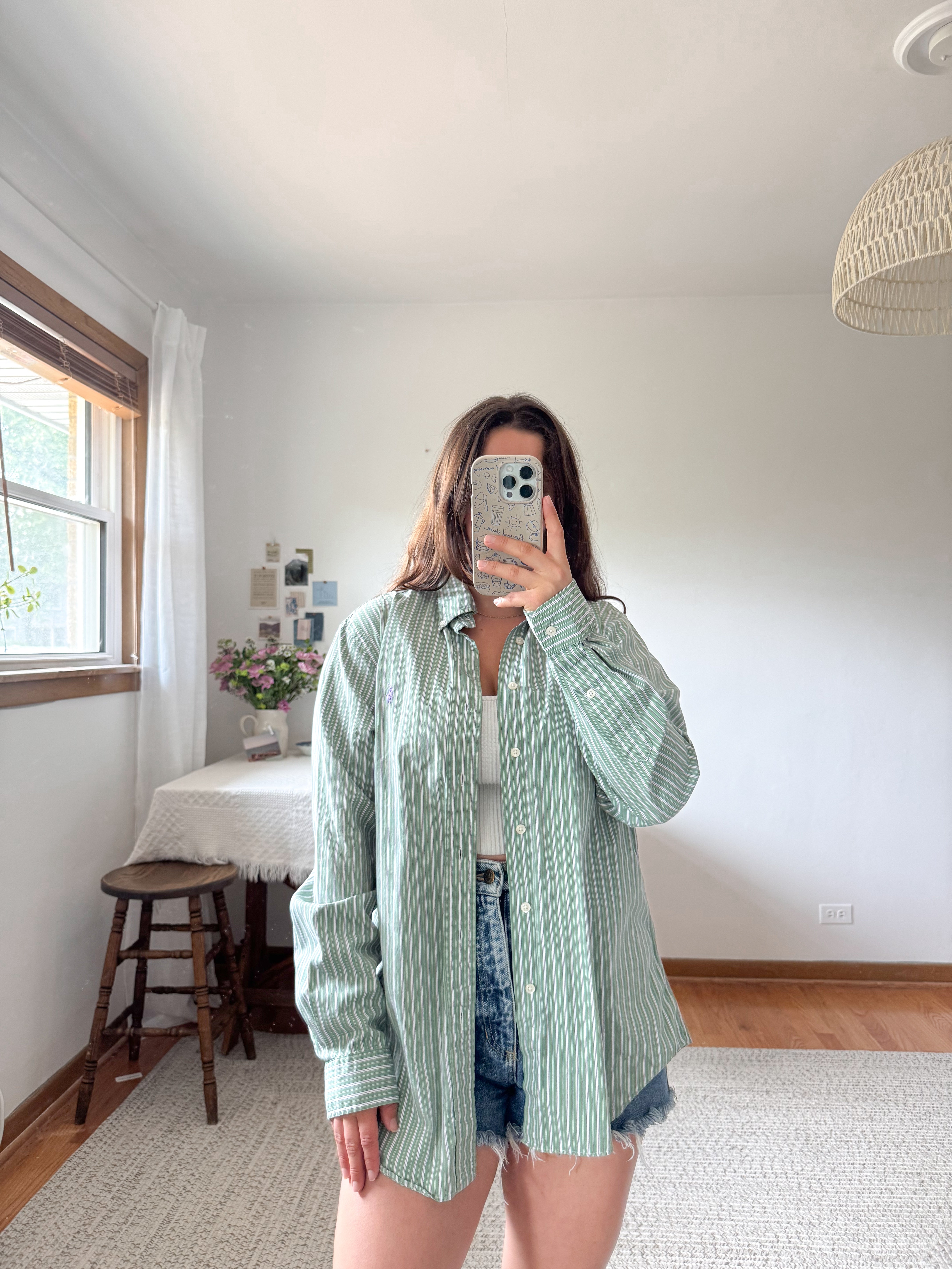 The Green Stripe Polo Button Down (M)