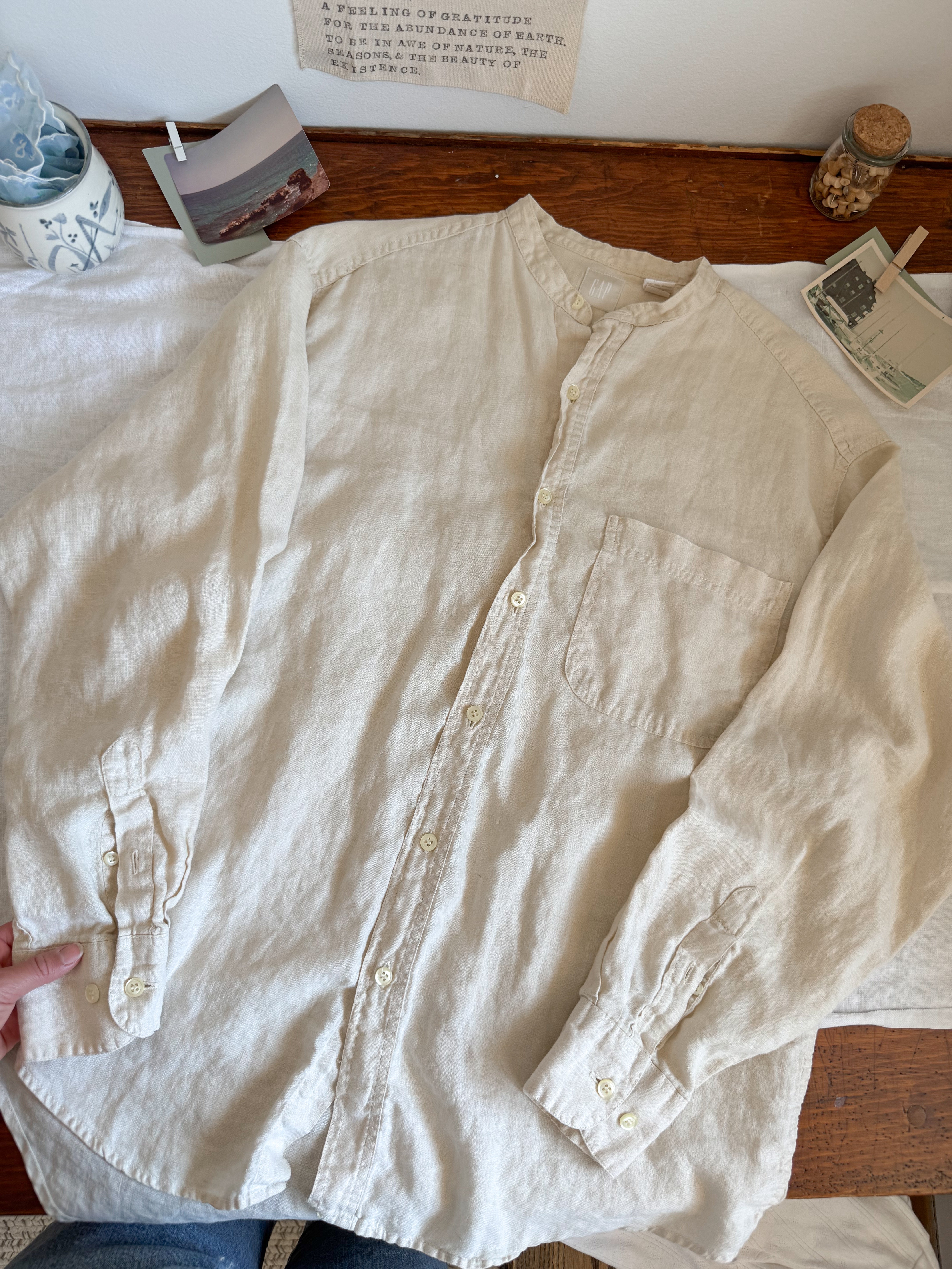 The Butter Yellow Linen Button Up (L)