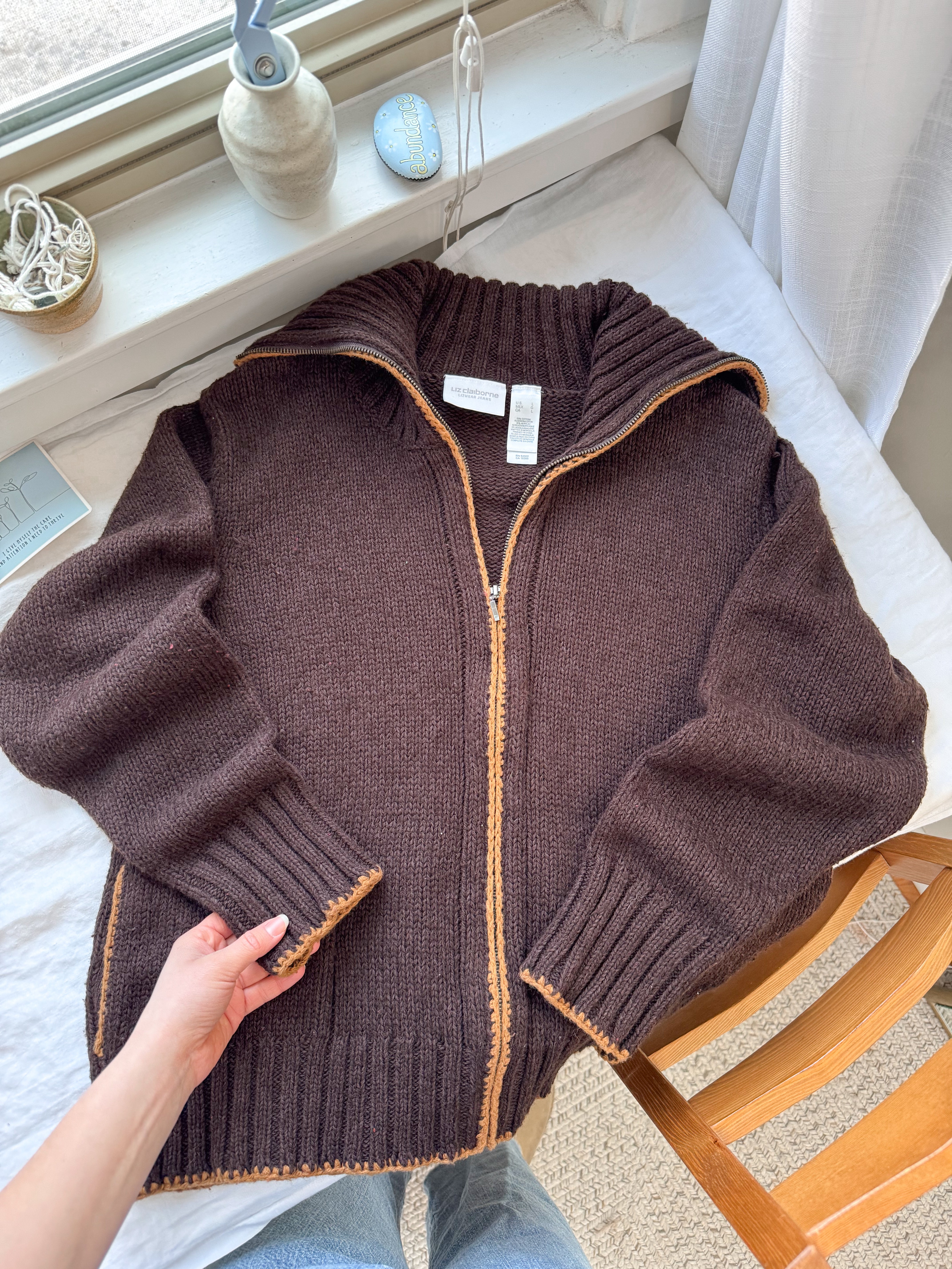 The Cozy Collar Brown Zip Up (L)