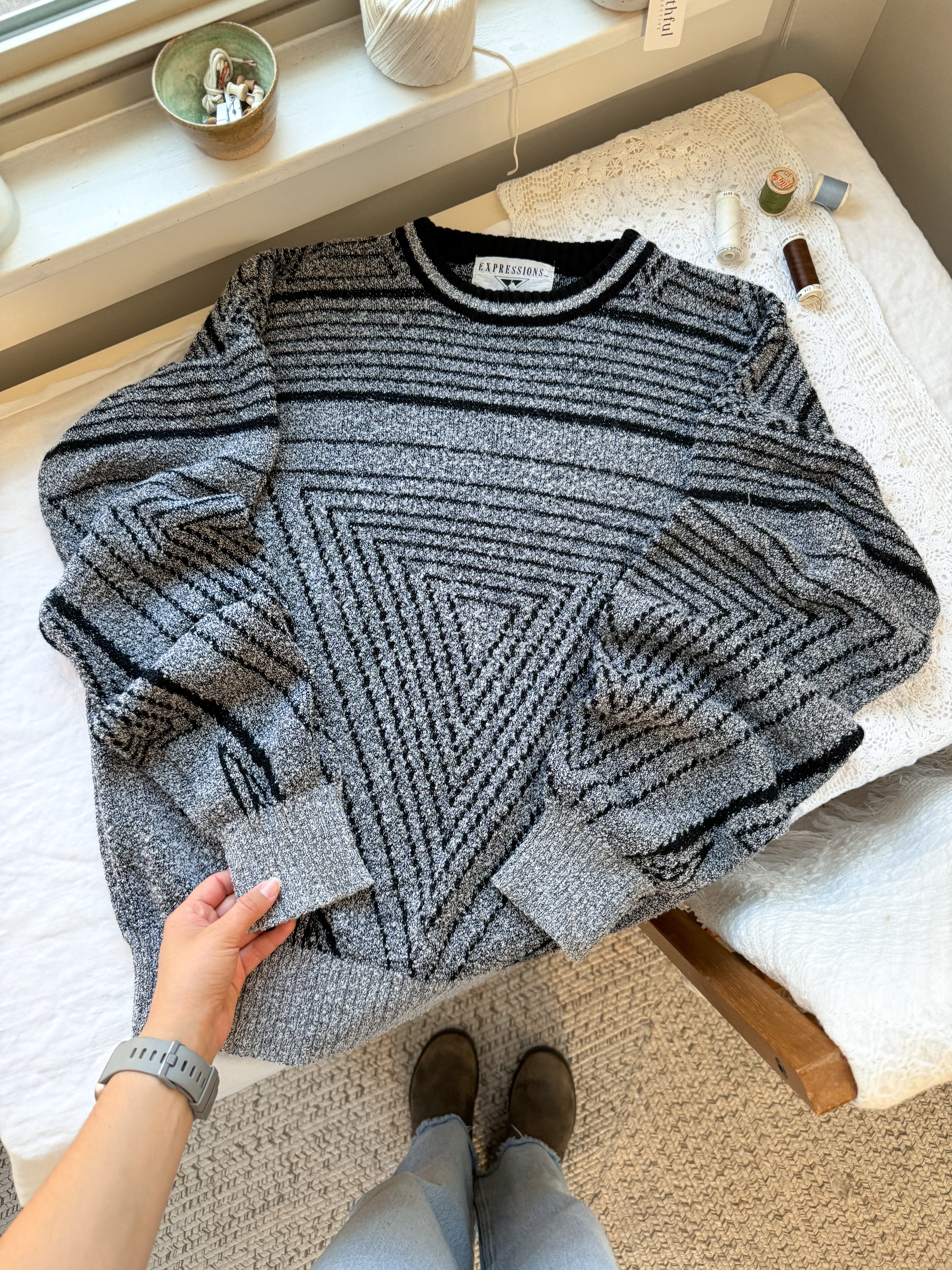 The Grey Multi Line Sweater (L)