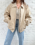 The Beige Leather Bomber Jacket (L)