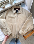 The Beige Leather Bomber Jacket (L)