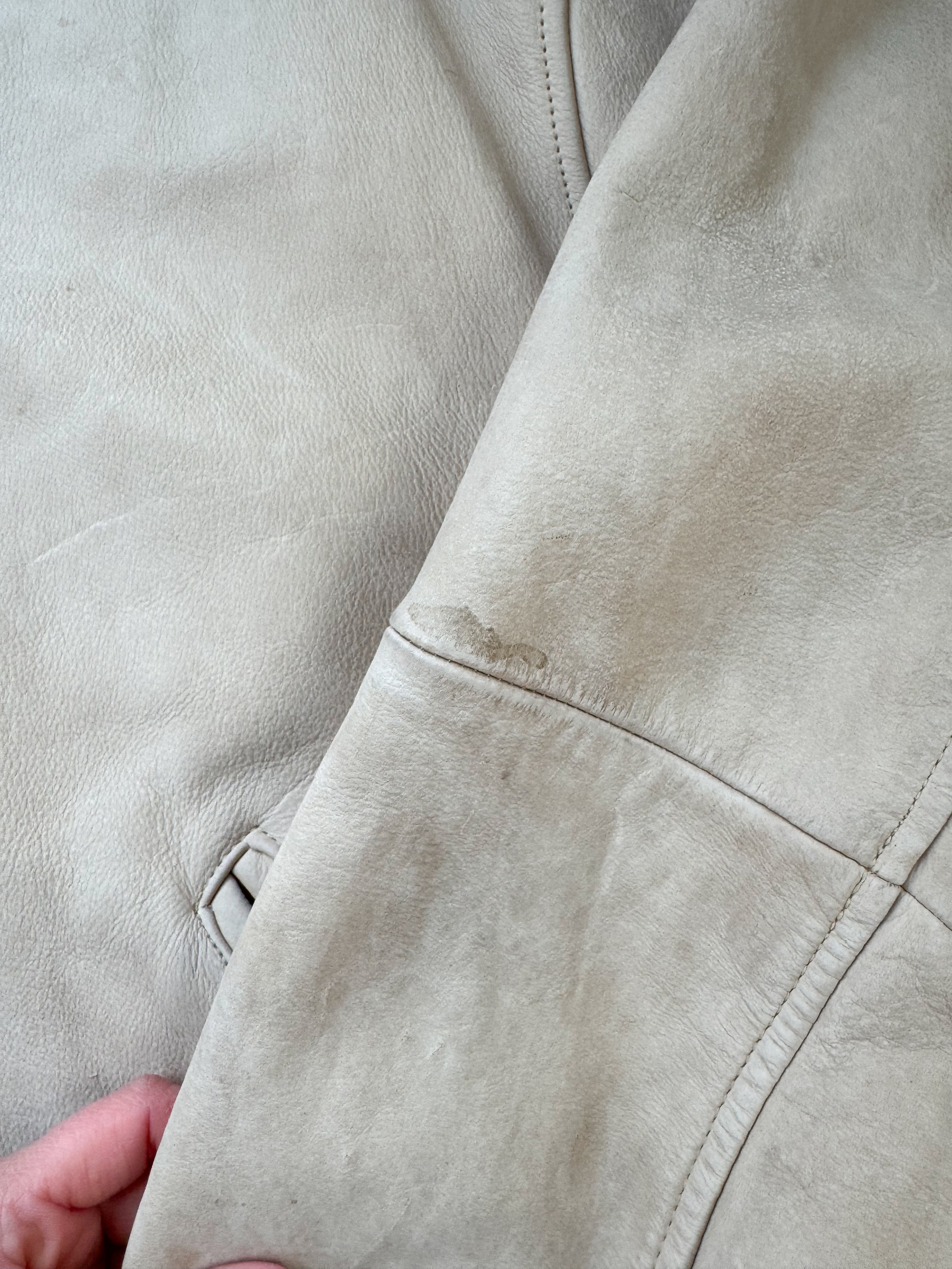 The Beige Leather Bomber Jacket (L)