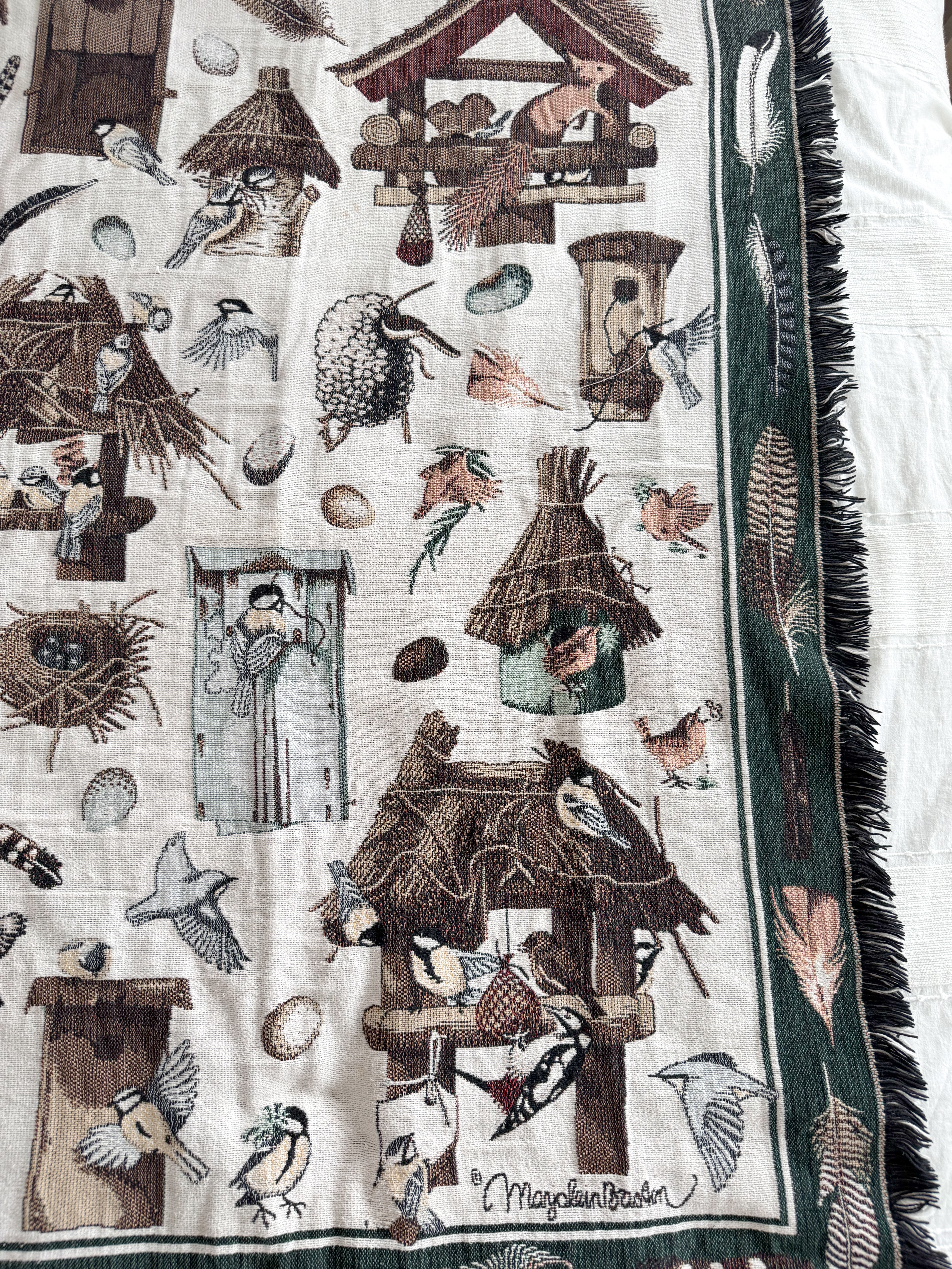 The Woodland Birdhouse Tapestry Blanket