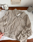 The Beige Cropped Corduroy Button Up (M)