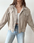 The Beige Cropped Corduroy Button Up (M)