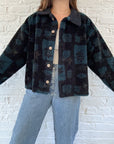 The Black & Teal Leaf Fleece (L)