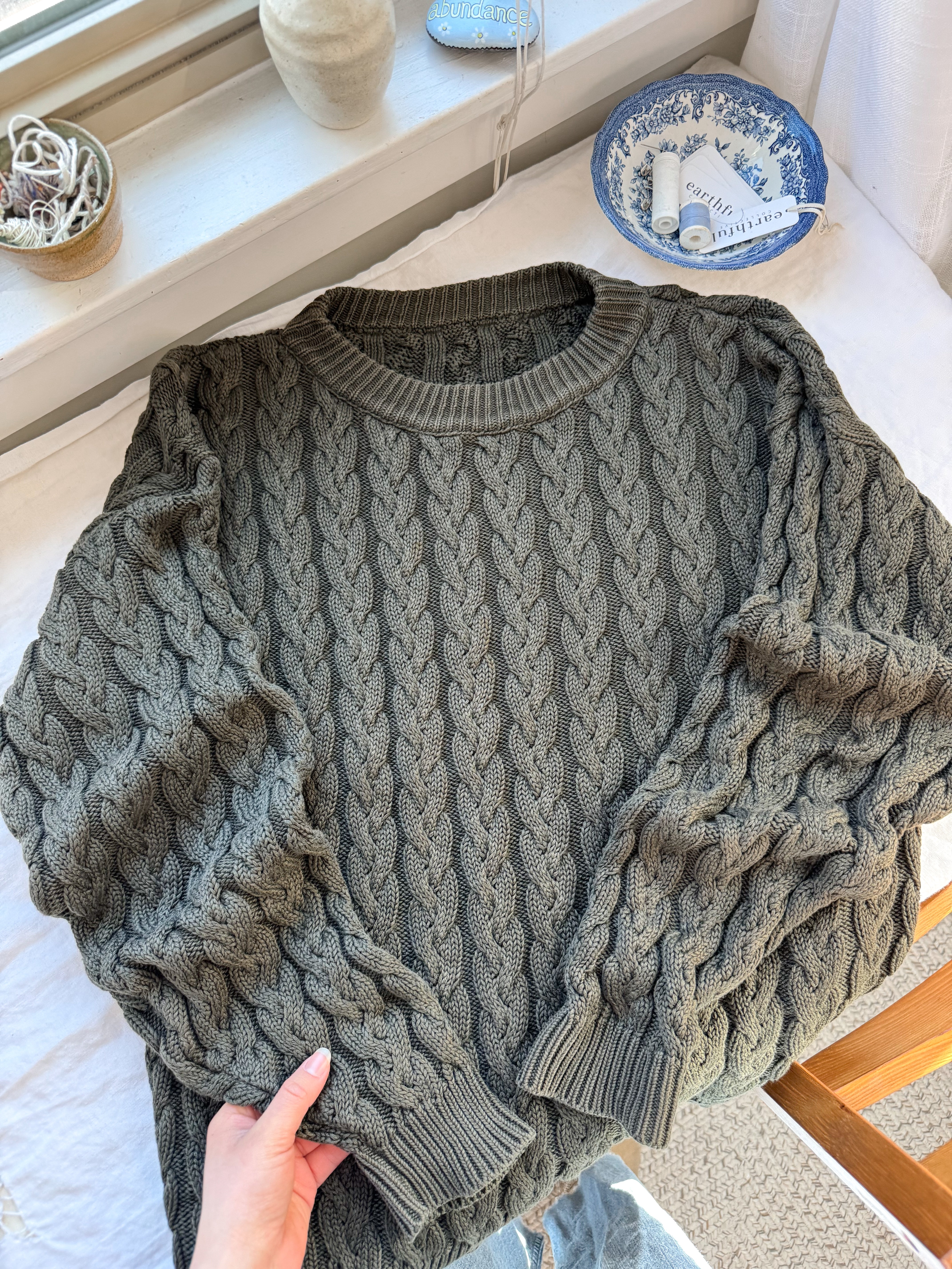 The Braided Olive Sweater (L)