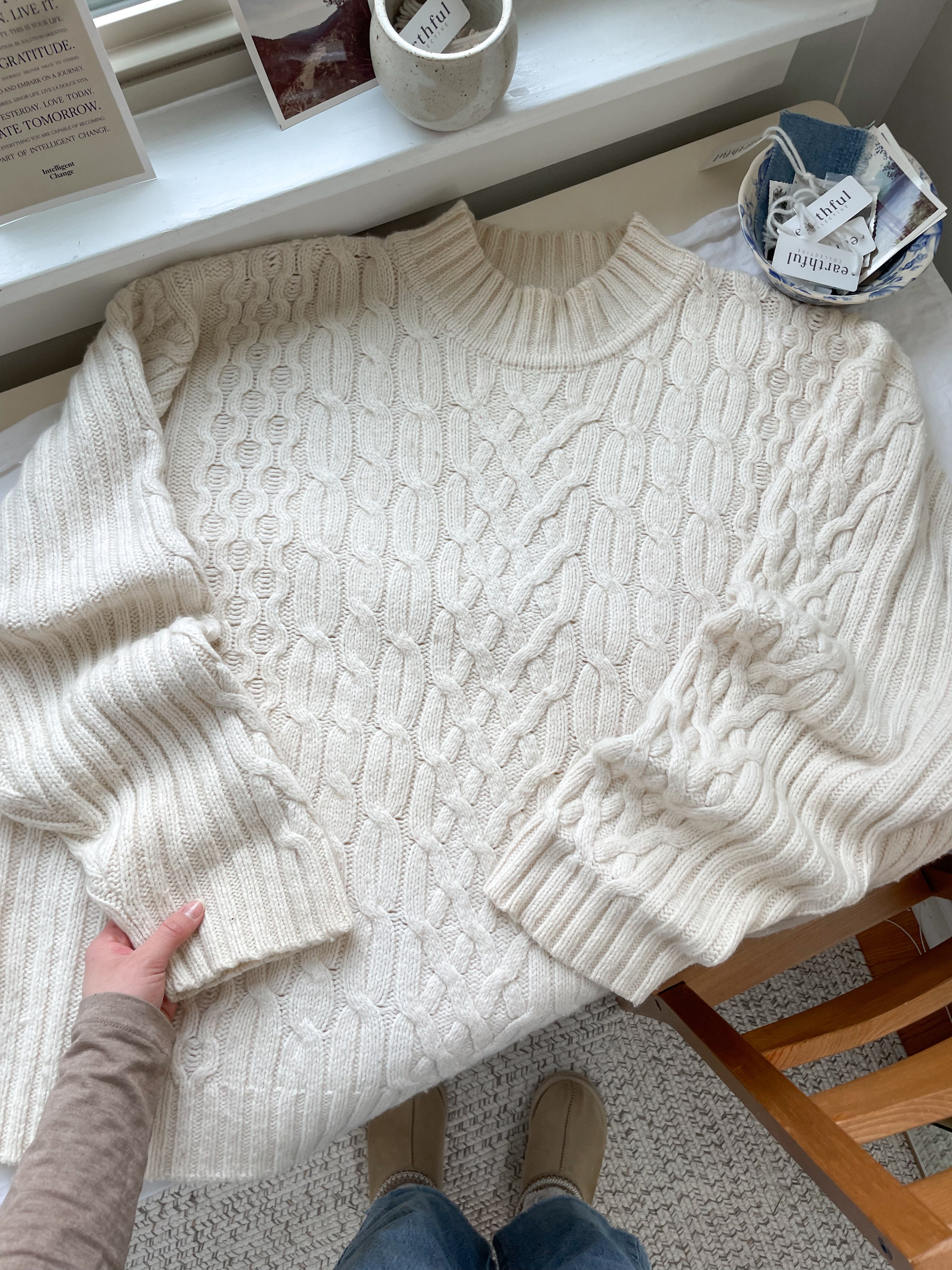 The French Braid Cream Mock Neck Sweater (XXL)