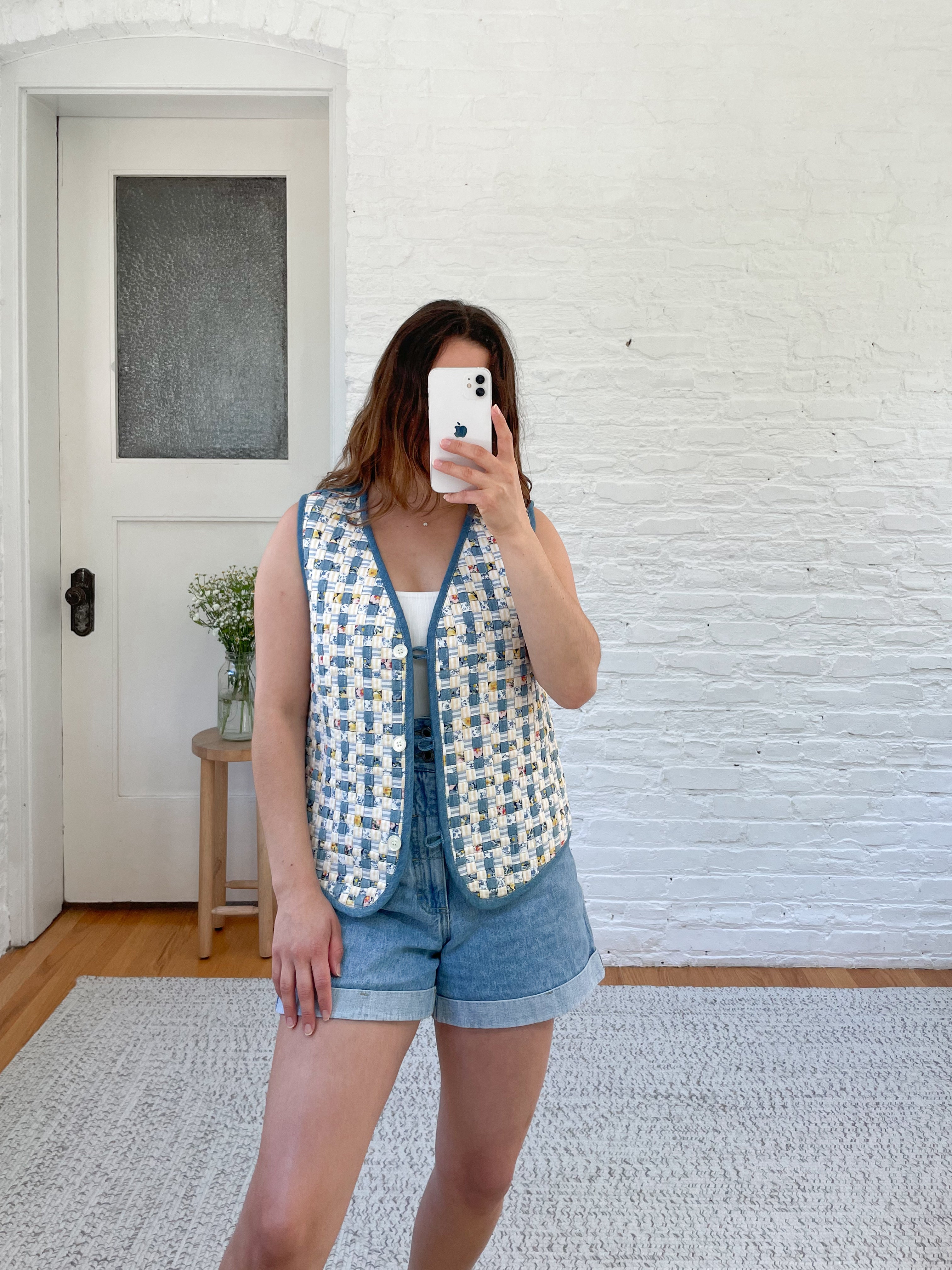 The Woven Floral Denim Vest (PL)