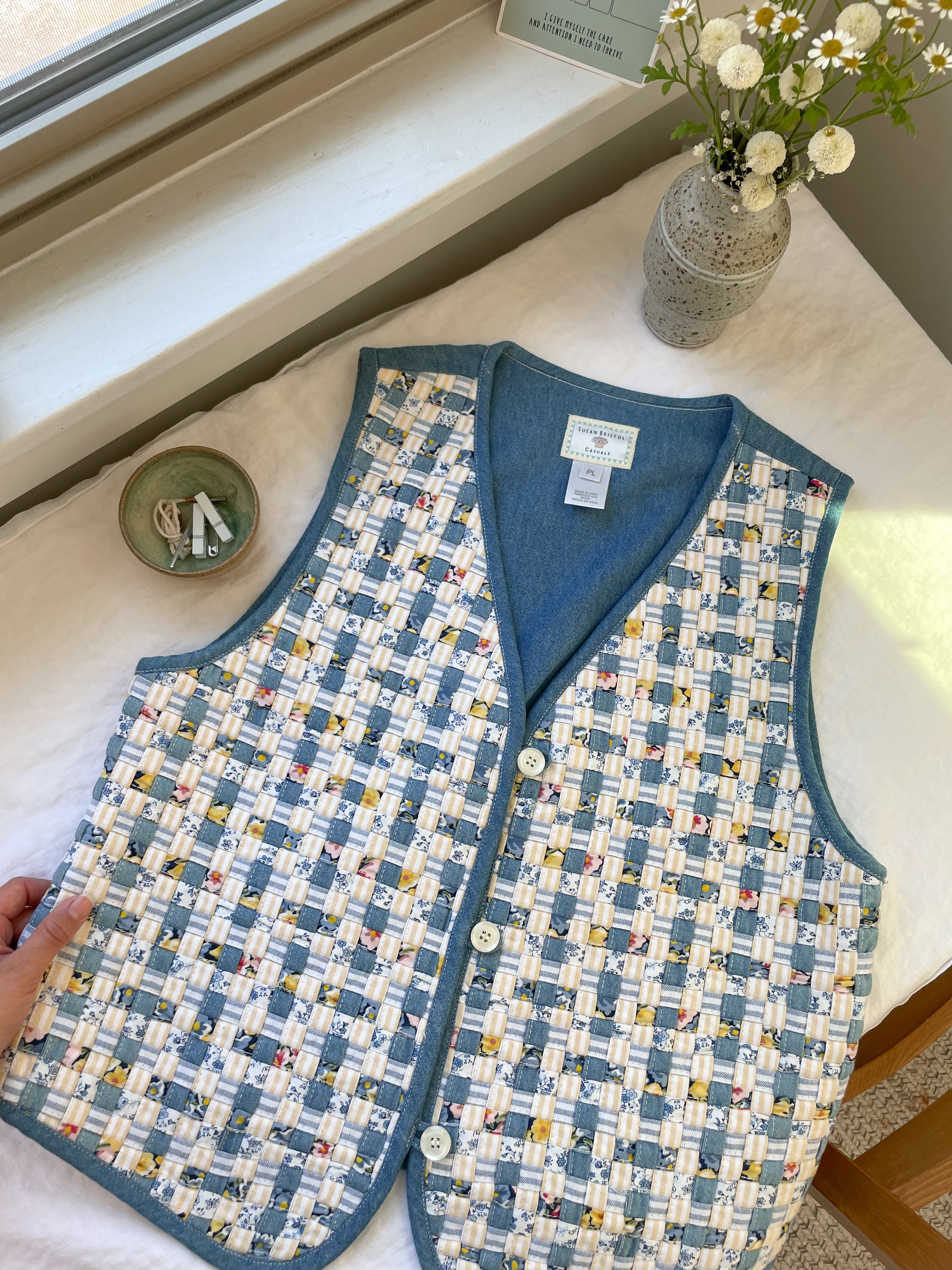 The Woven Floral Denim Vest (PL)