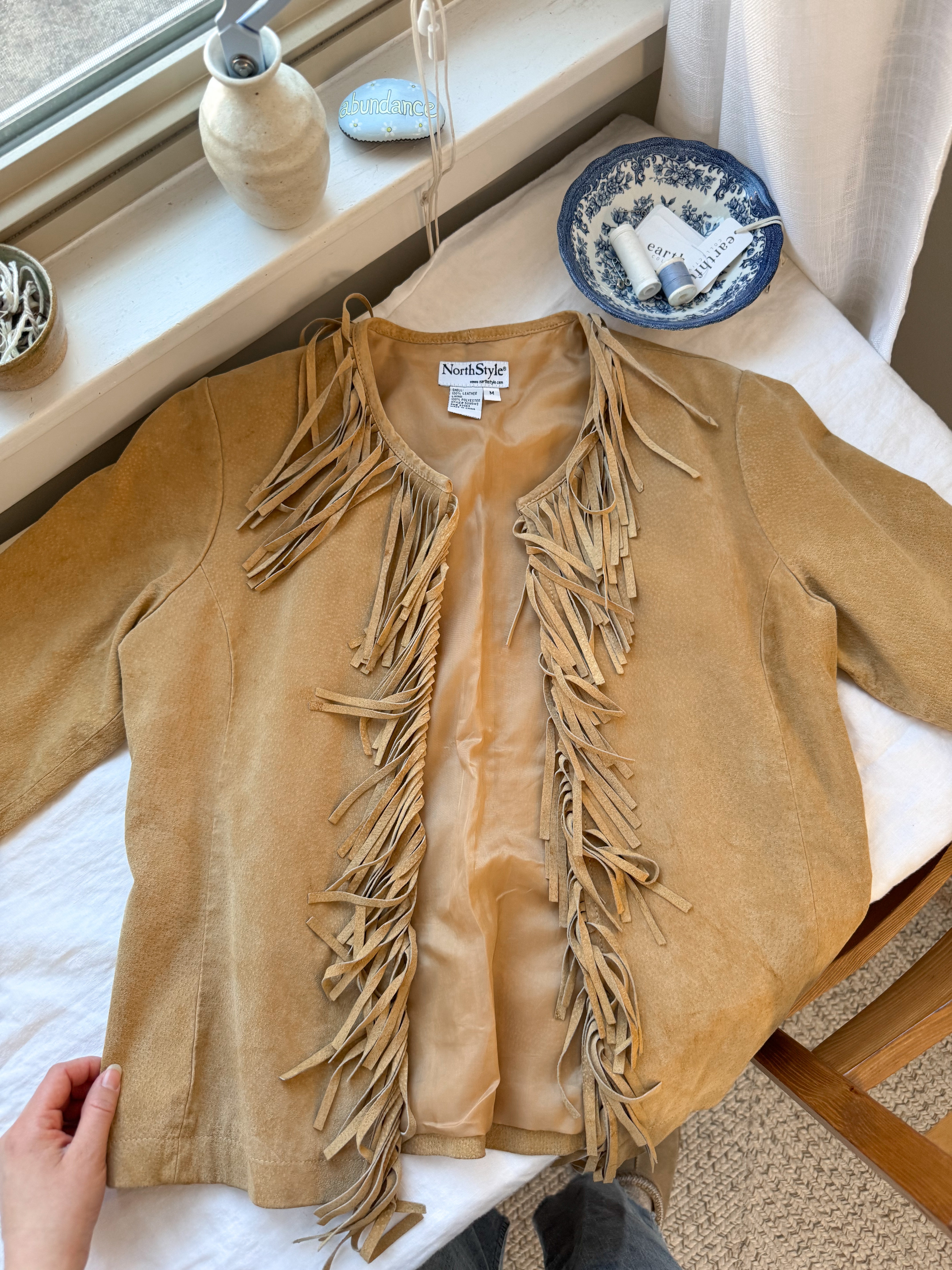 The Camel Fringe Leather Jacket (M)