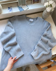 The Greyish Blue Ribbed Sweater (L)