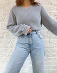 The Greyish Blue Ribbed Sweater (L)