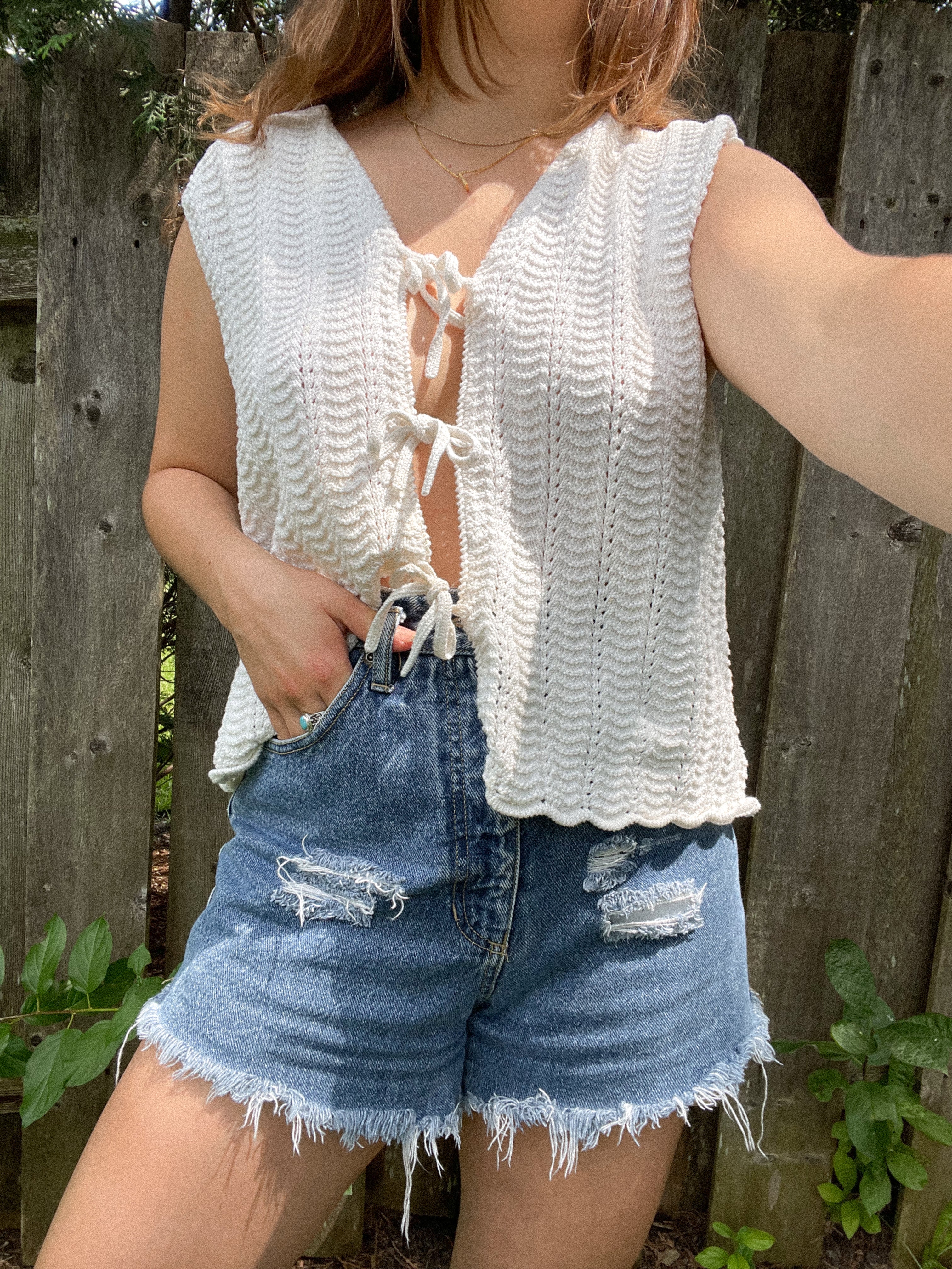 The Crochet Cream Tie Vest (L)