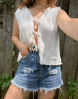 The Crochet Cream Tie Vest (L)