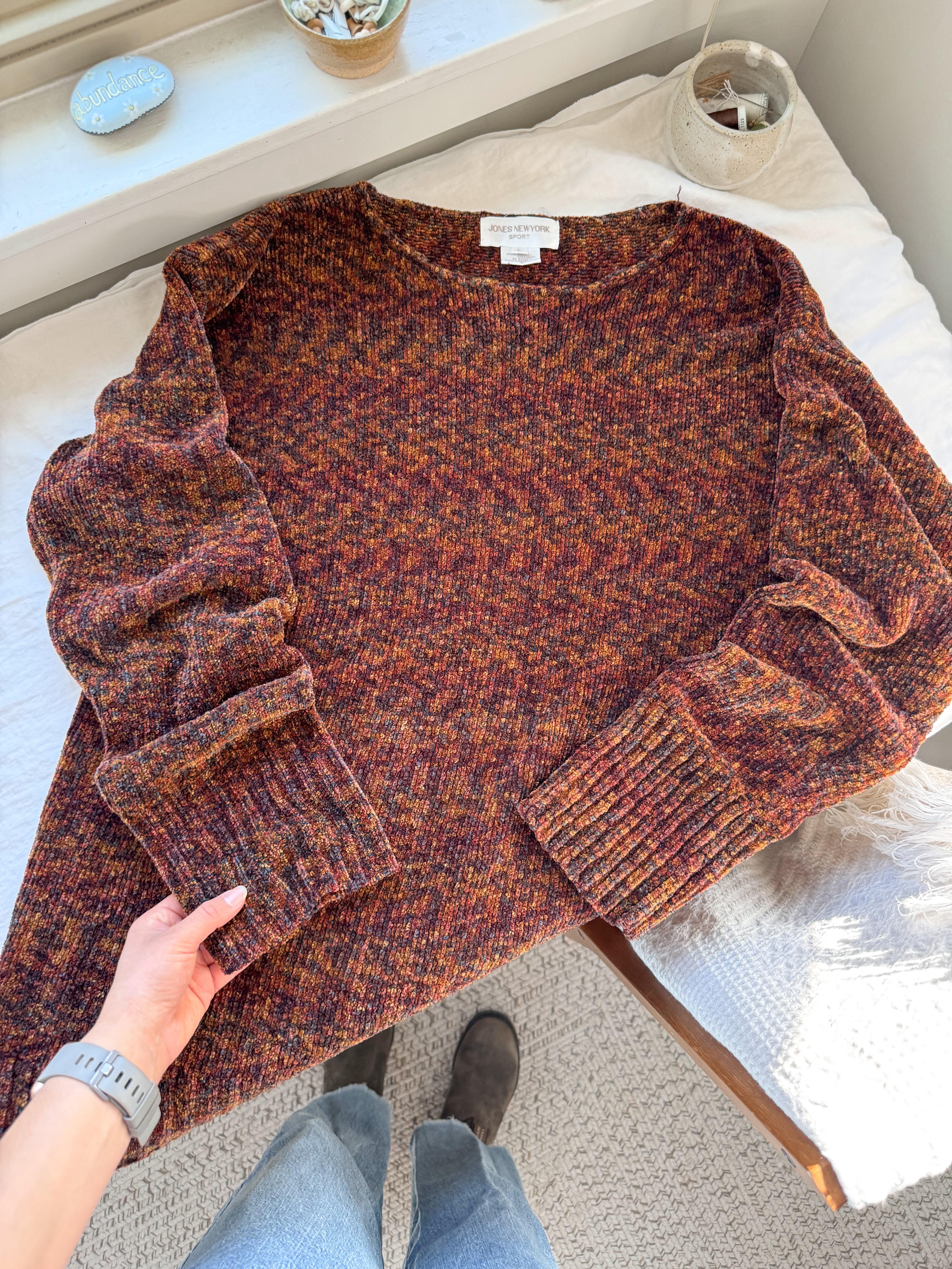 The Chenille Leaf Pile Sweater (L)