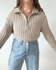 The Oatmeal Ribbed Quarter Zip (L)