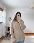 The Oatmeal Ribbed Quarter Zip (L)