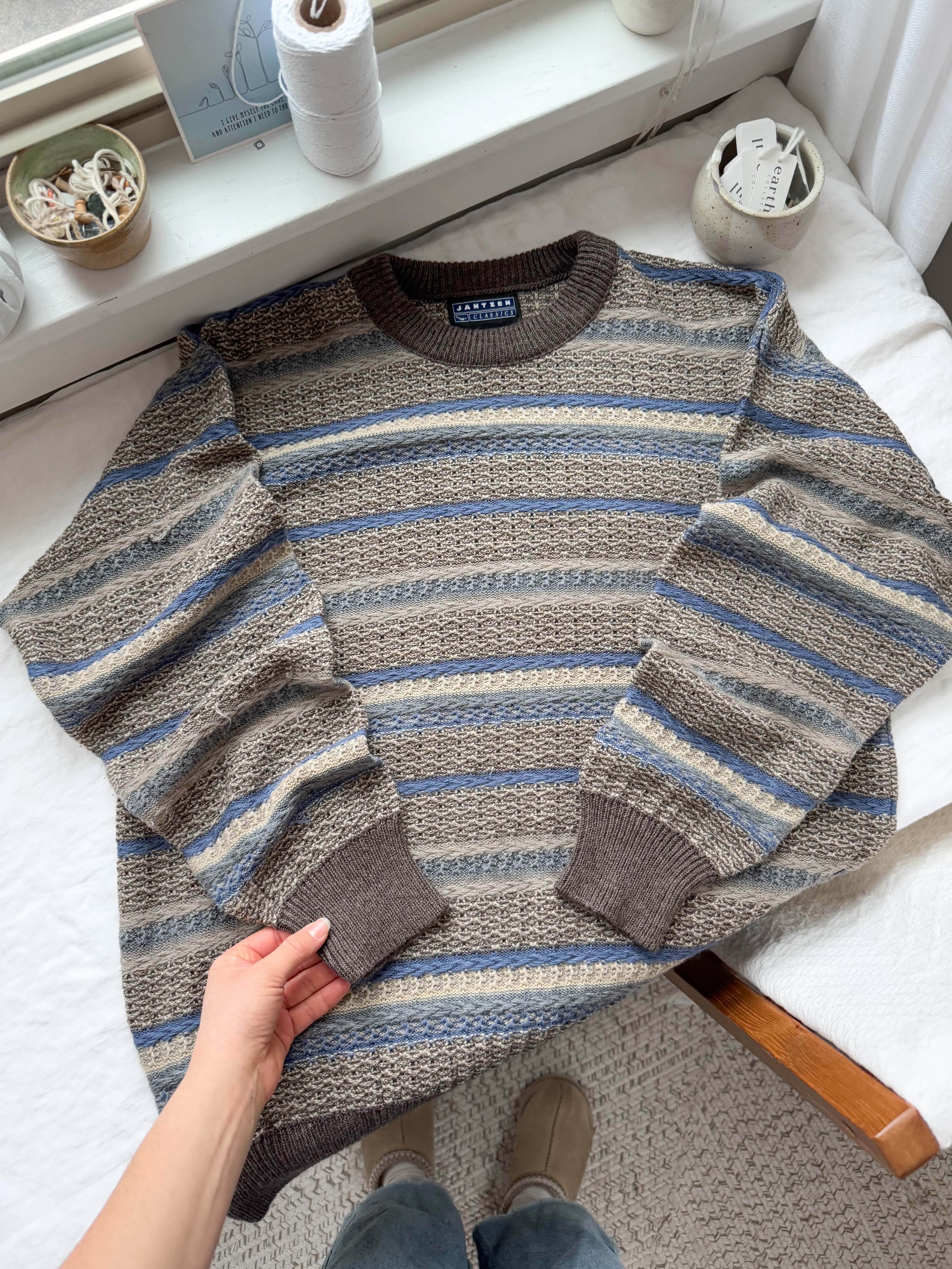 The Neutral &amp; Blue Striped Sweater (M)