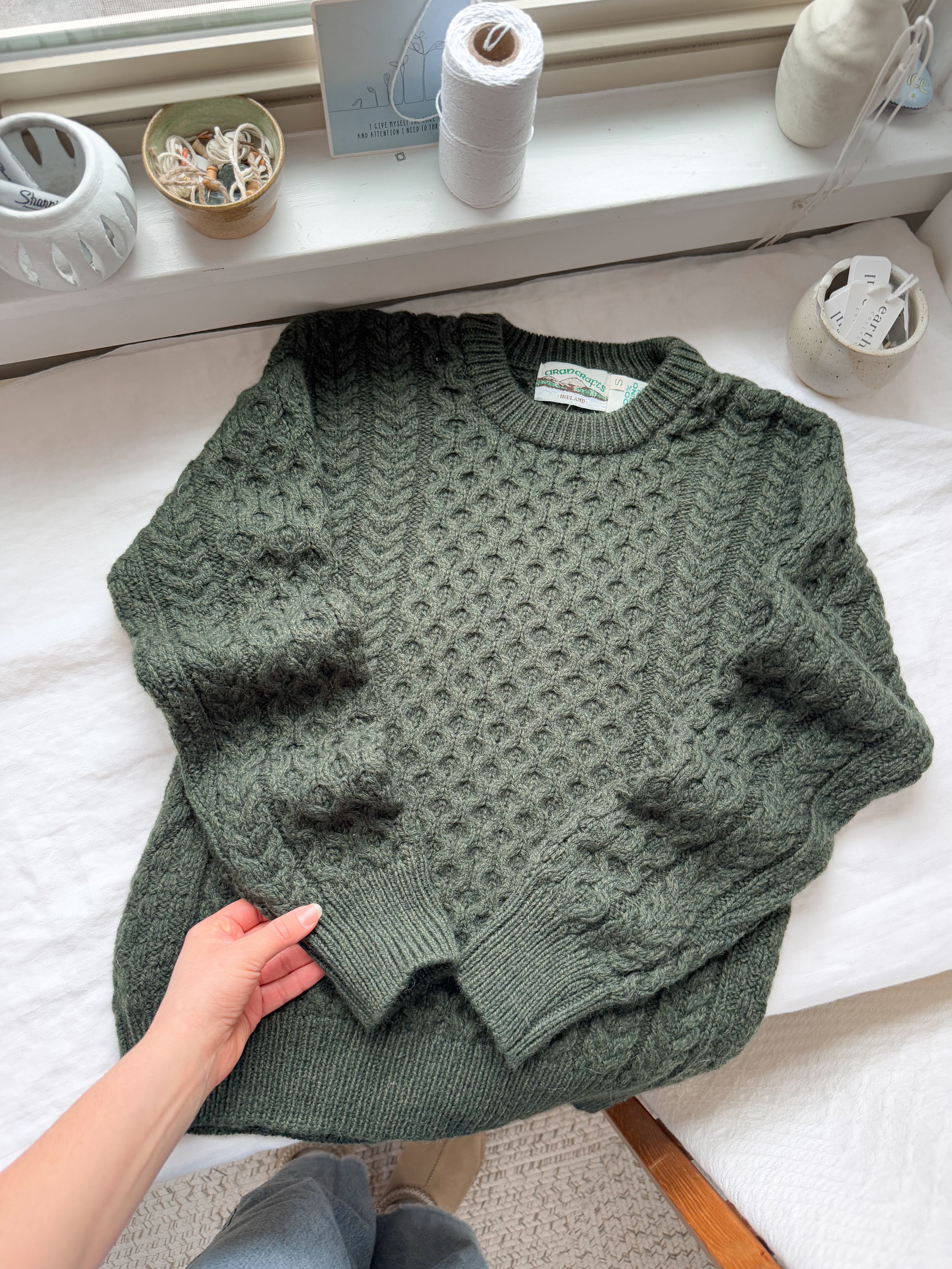 The Forest Green Irish Cable Knit Sweater (S)