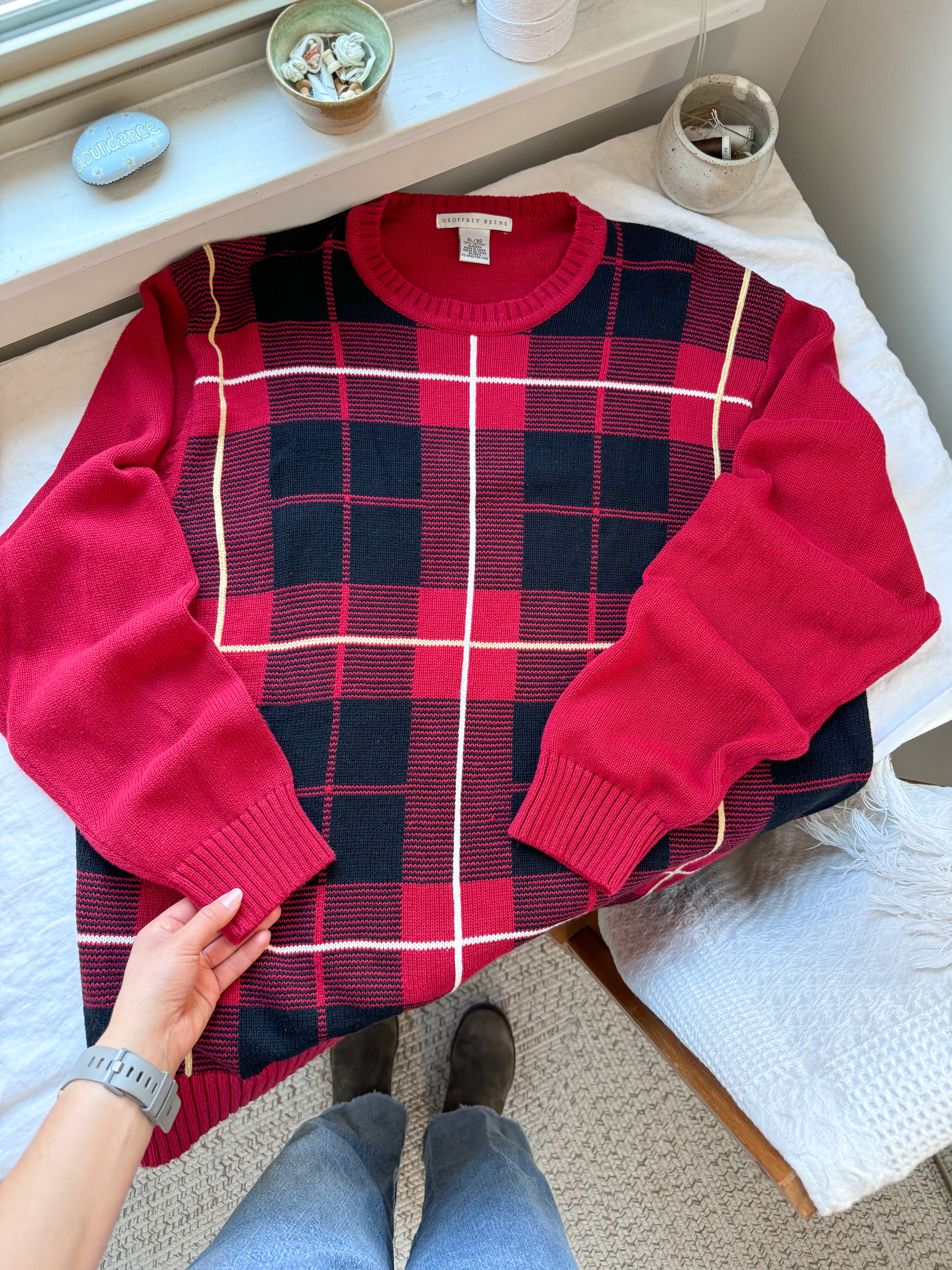 The Cranberry Plaid Sweater (XL)