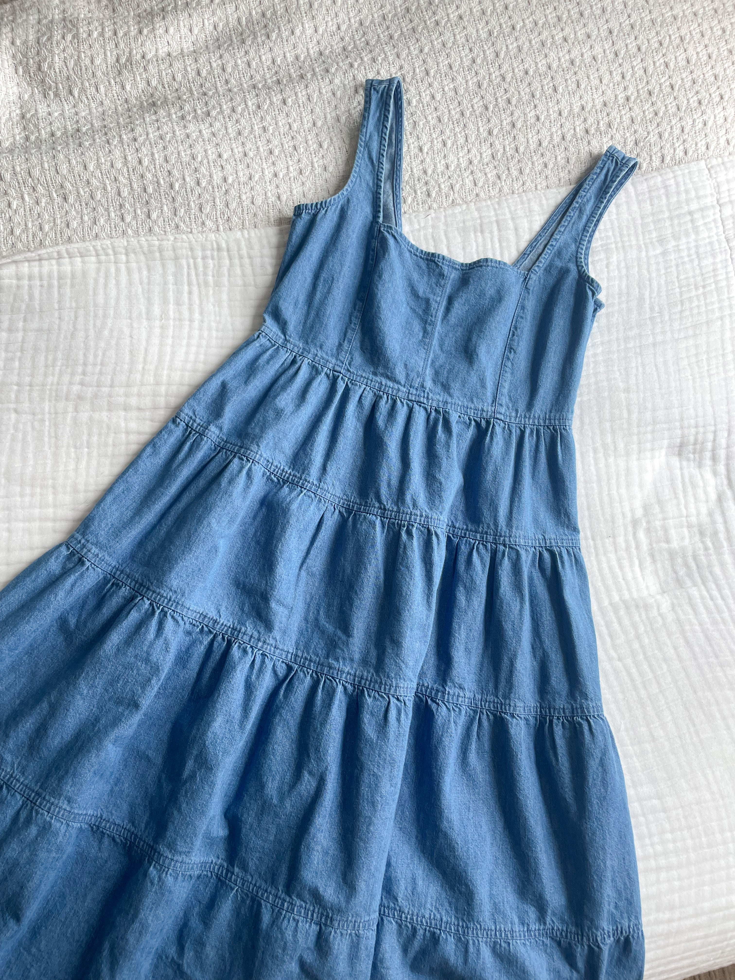 The Chambray Denim Tiered Dress (S)